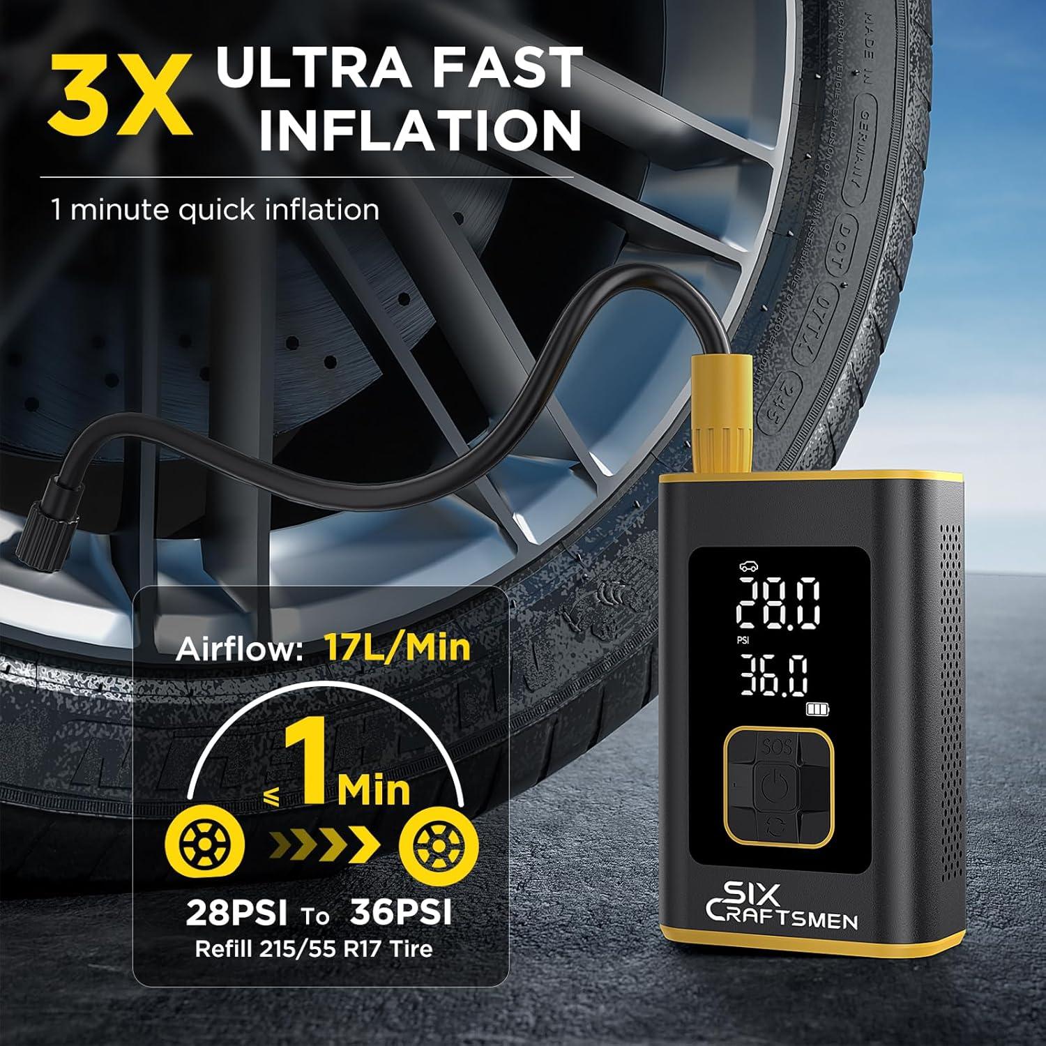 Compresor de Aire Portátil SIX CRAFTSMEN 150PSI 4000mAh