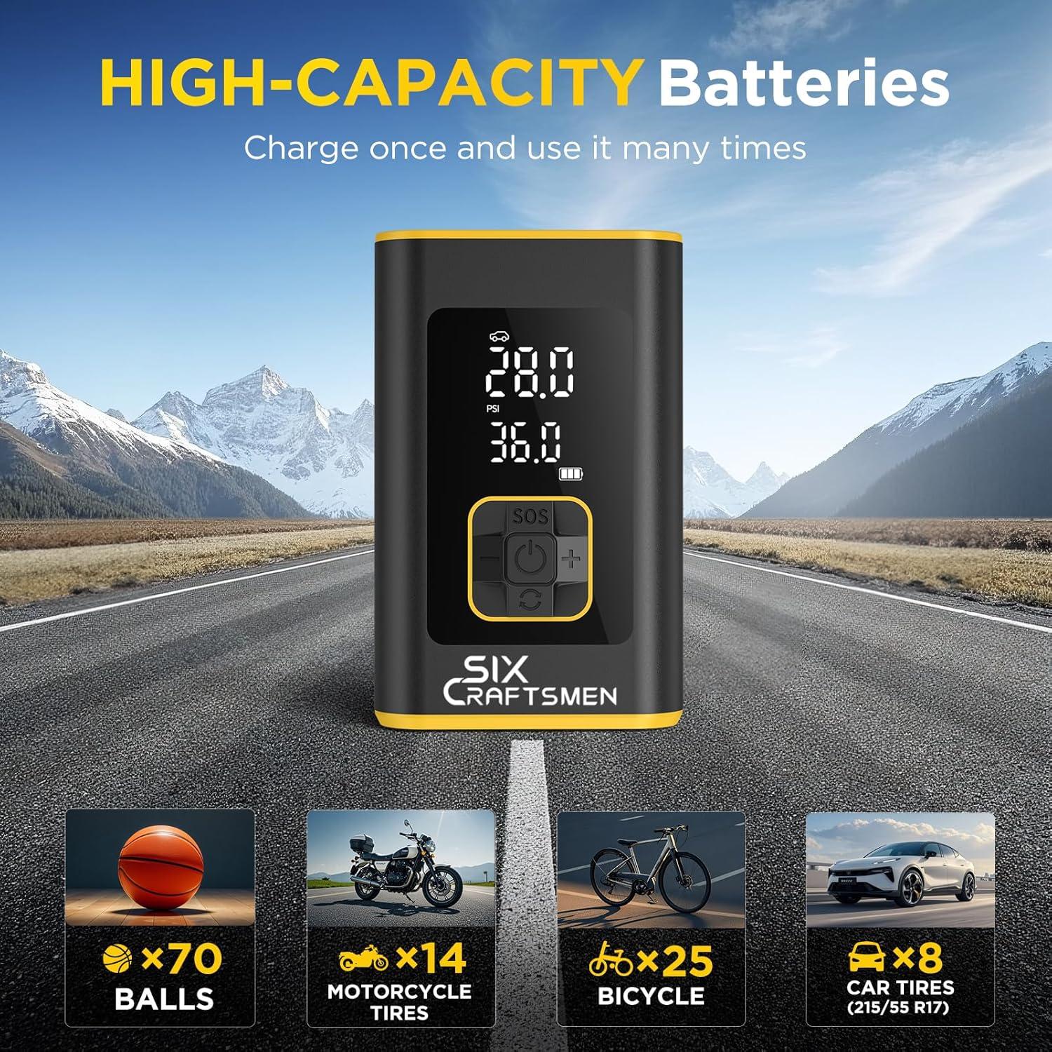 Compresor de Aire Portátil SIX CRAFTSMEN 150PSI 4000mAh