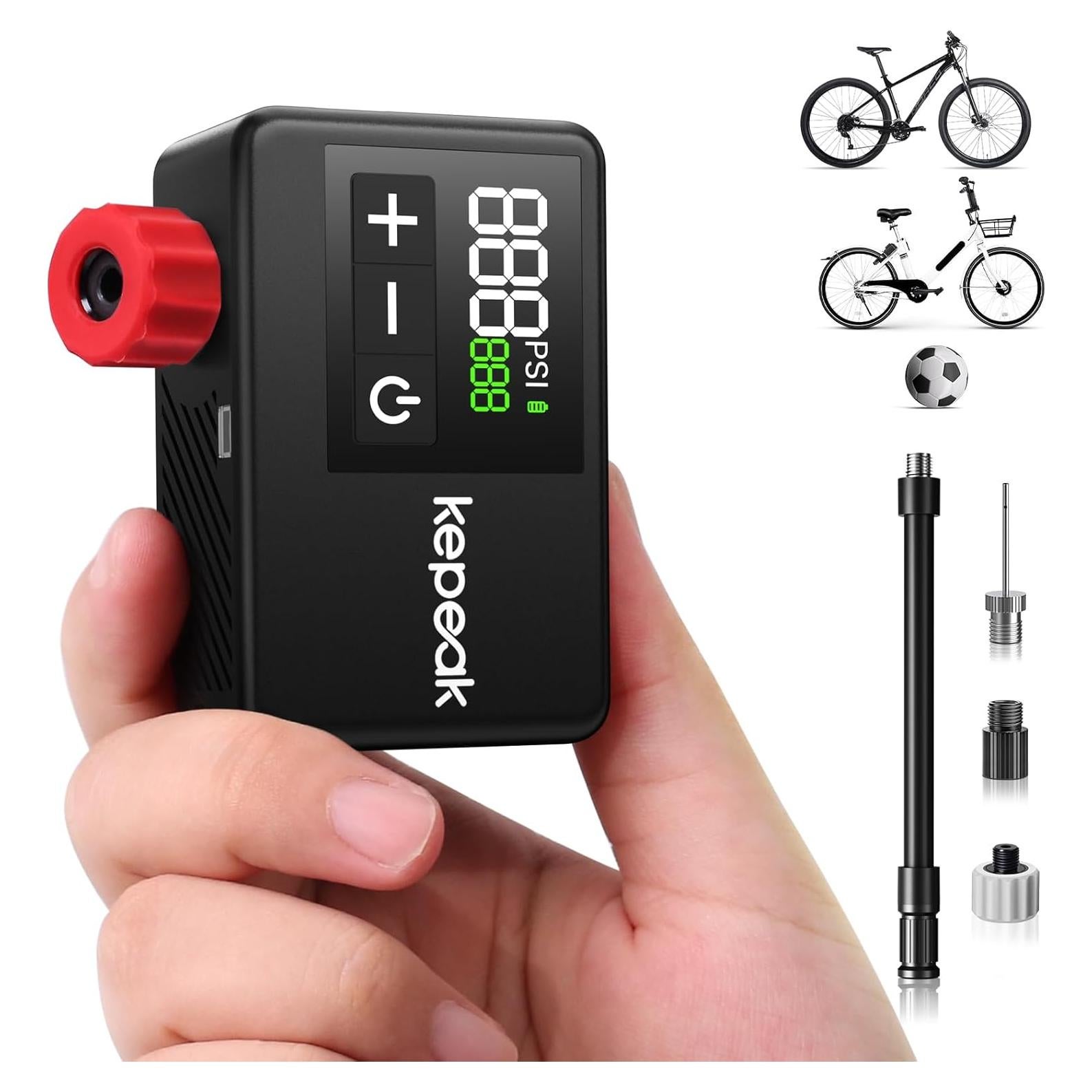 Bomba de Bicicleta Eléctrica KEPEAK 120 PSI con Manómetro