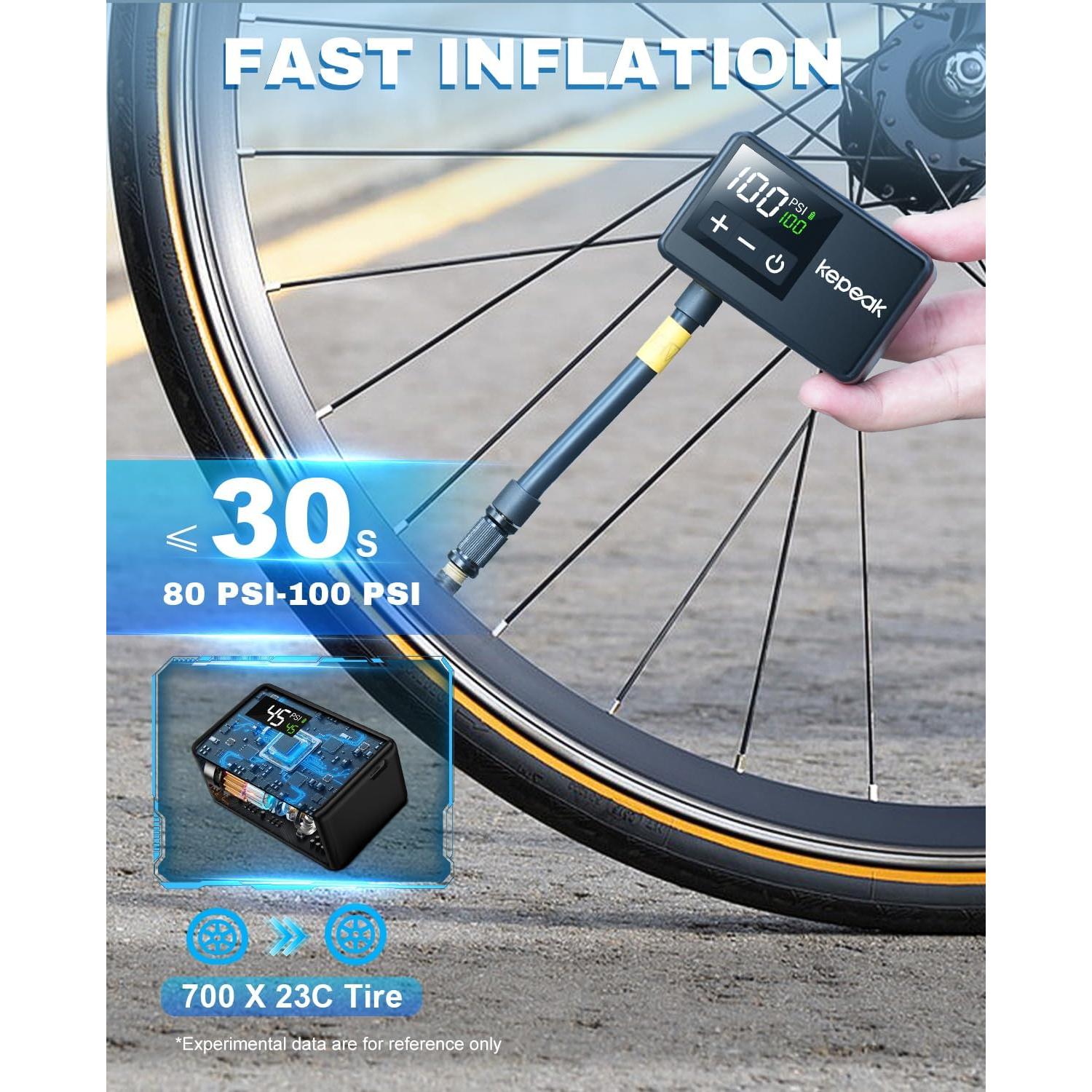 Bomba de Bicicleta Eléctrica KEPEAK 120 PSI con Manómetro
