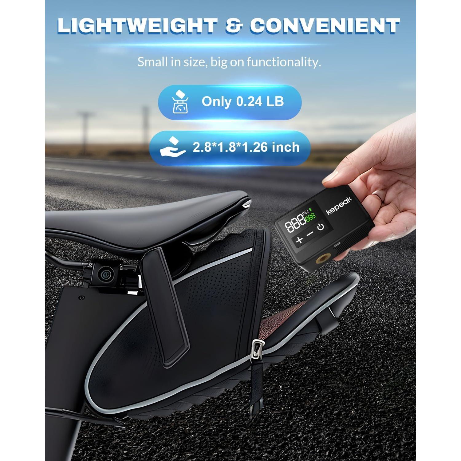 Bomba de Bicicleta Eléctrica KEPEAK 120 PSI con Manómetro