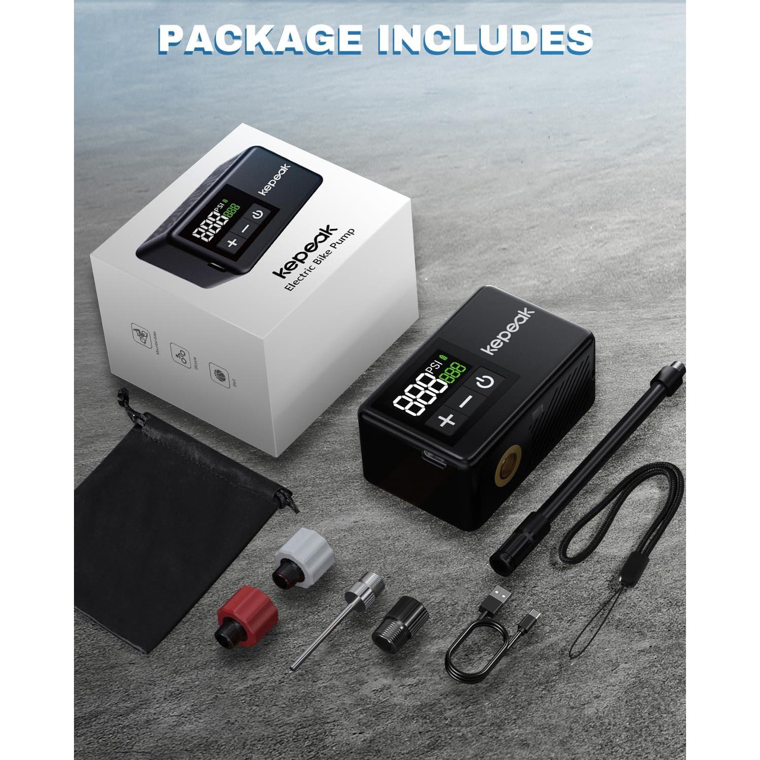 Bomba de Bicicleta Eléctrica KEPEAK 120 PSI con Manómetro