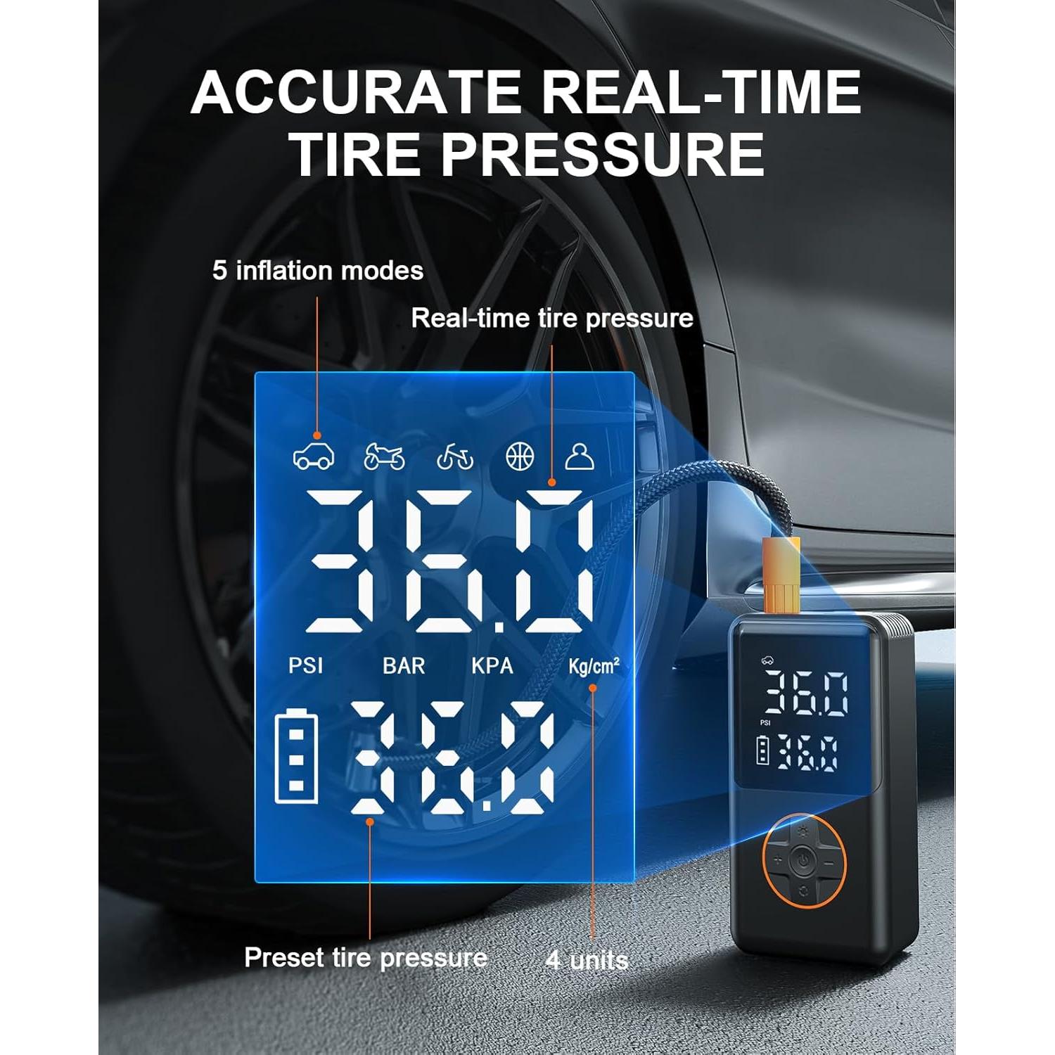 Compresor de Aire Portátil NUSTE 150 PSI con Pantalla Doble