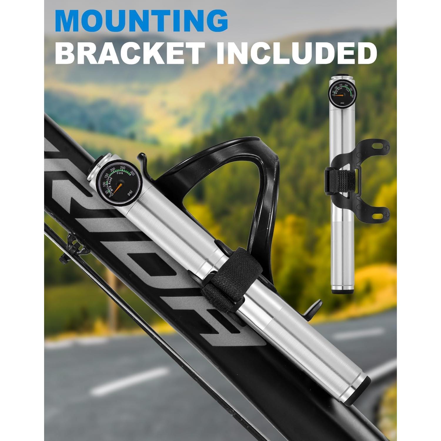 Bomba de Bicicleta Mini JULAI HQ70 con Manómetro 300 PSI