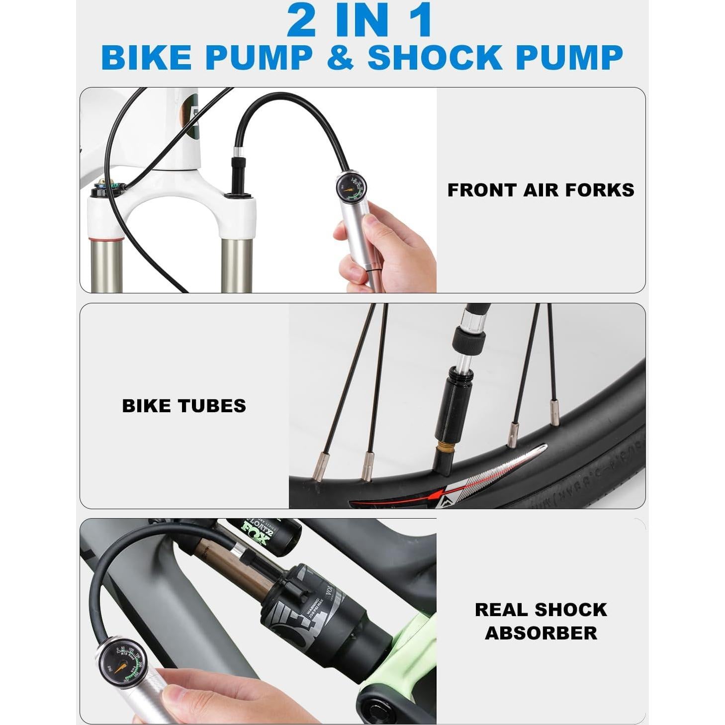 Bomba de Bicicleta Mini JULAI HQ70 con Manómetro 300 PSI