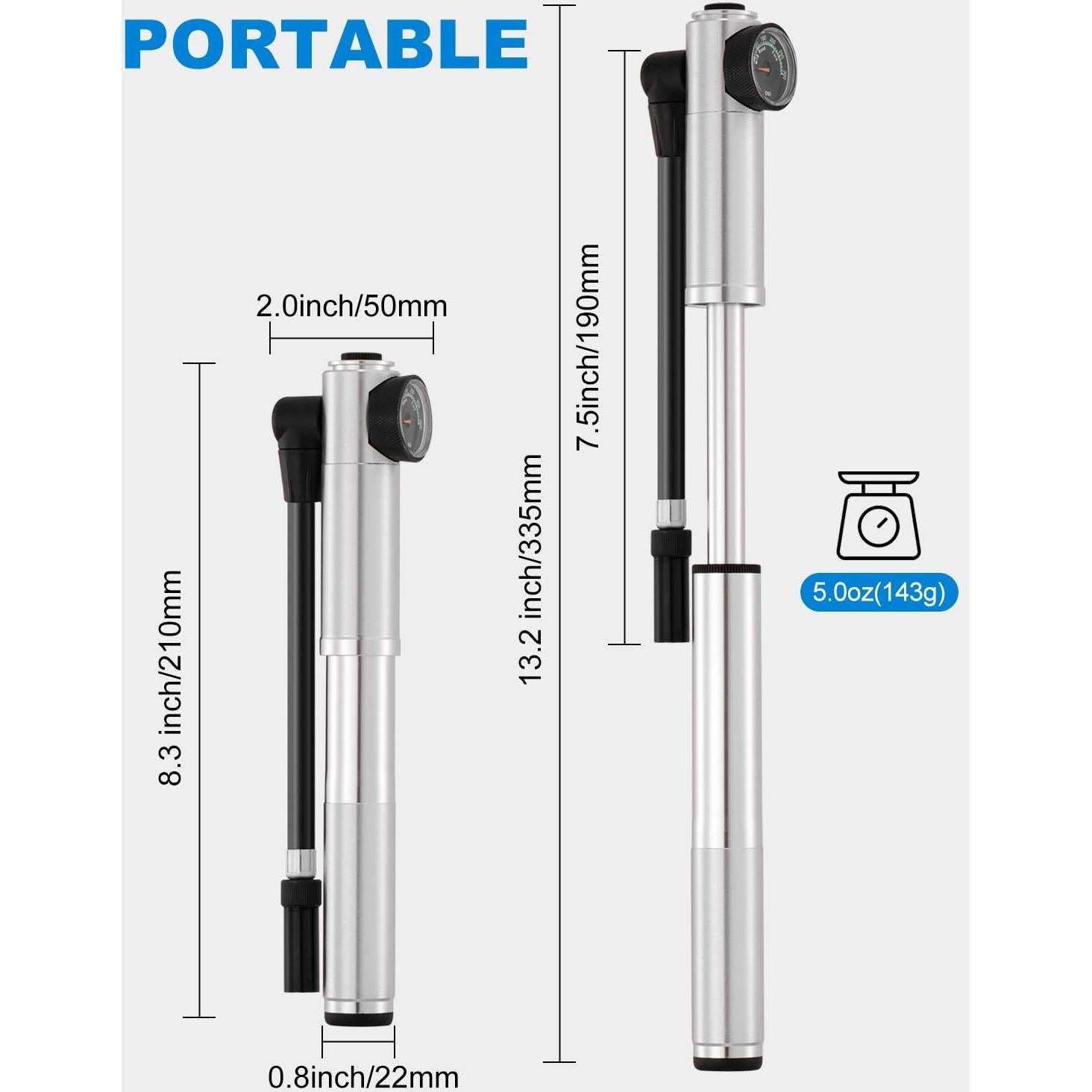 Bomba de Bicicleta Mini JULAI HQ70 con Manómetro 300 PSI