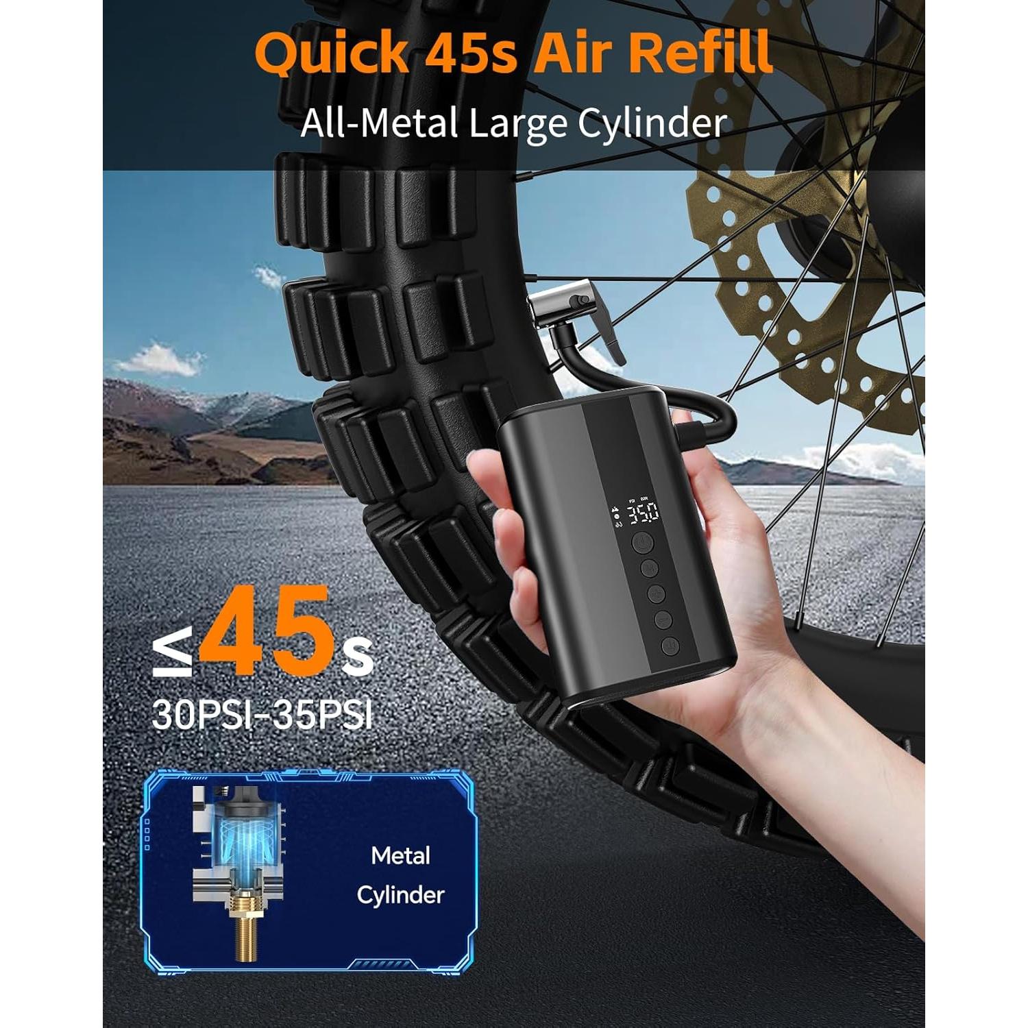 Bomba de Bicicleta Eléctrica YANTU Z5L 150PSI Portátil con Manómetro