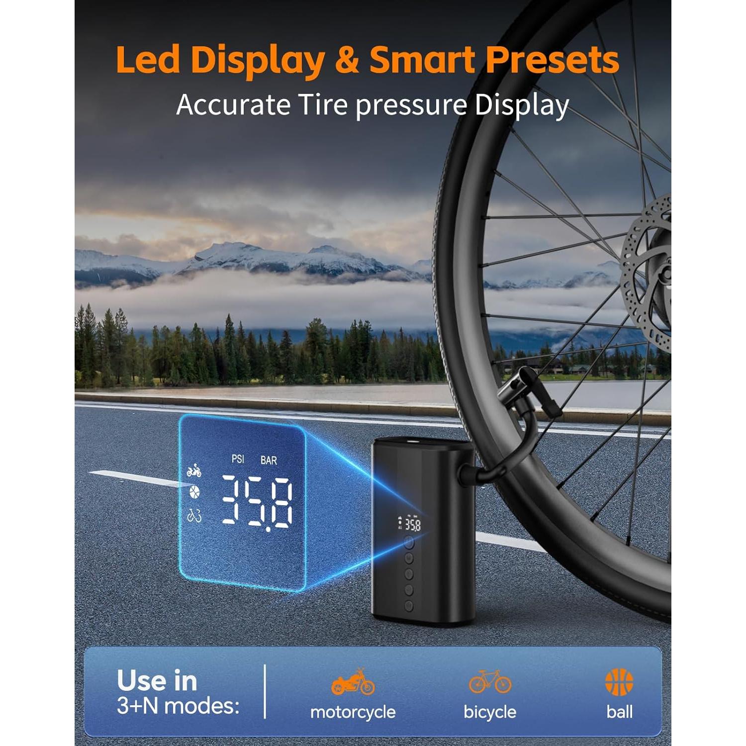 Bomba de Bicicleta Eléctrica YANTU Z5L 150PSI Portátil con Manómetro