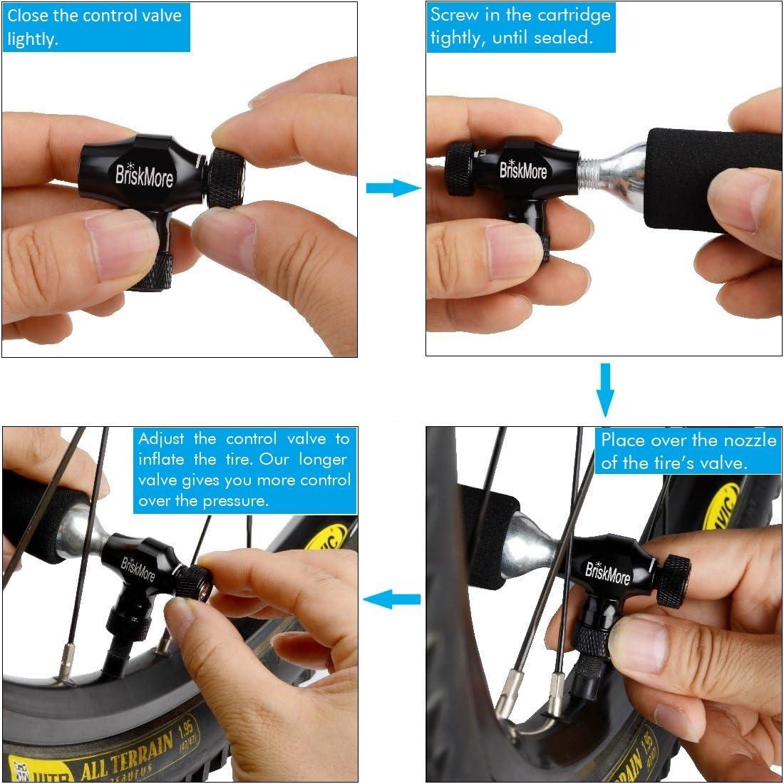 Inflador de CO2 BriskMore para Bicicletas - Válvulas Presta y Schrader