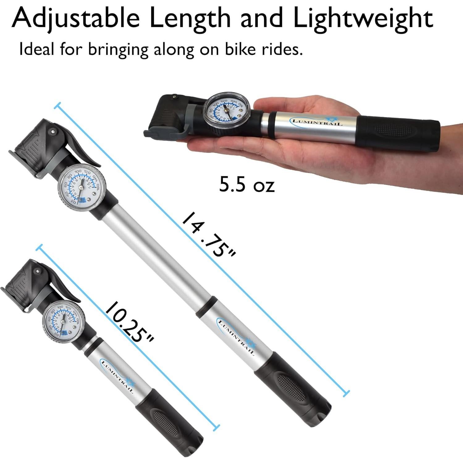 Bomba de Bicicleta Mini Lumintrail con Manómetro y Aguja