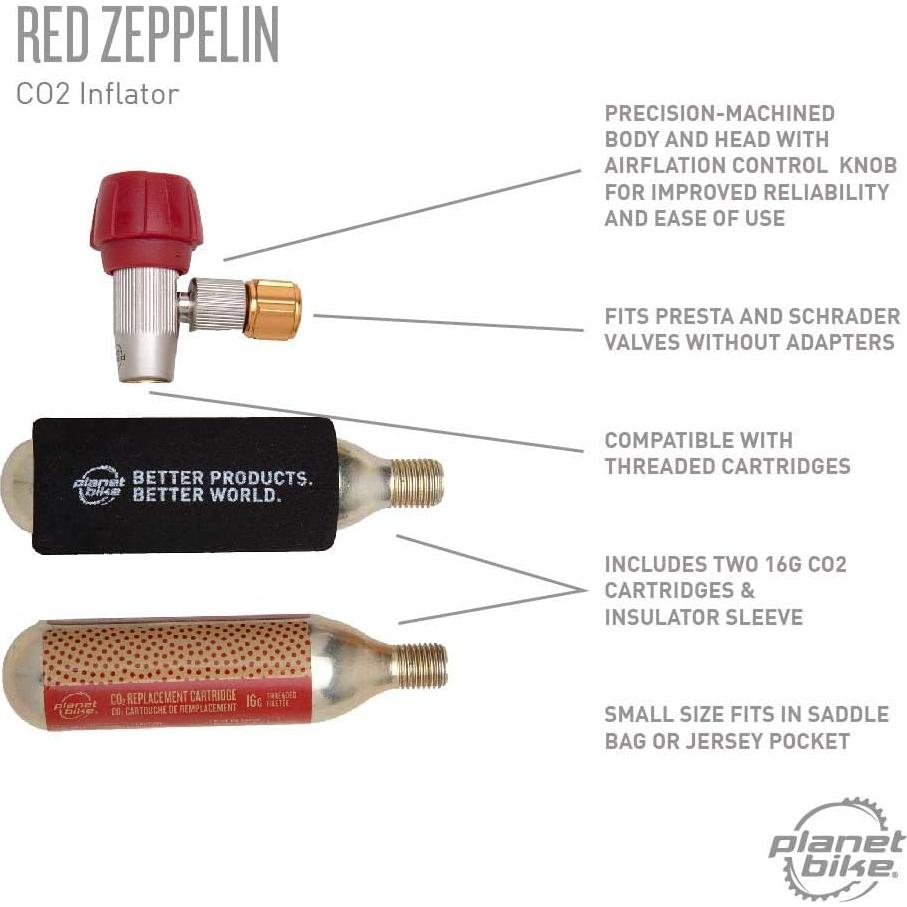 Inflador de Neumáticos CO2 Planet Bike Red Zeppelin - Portátil