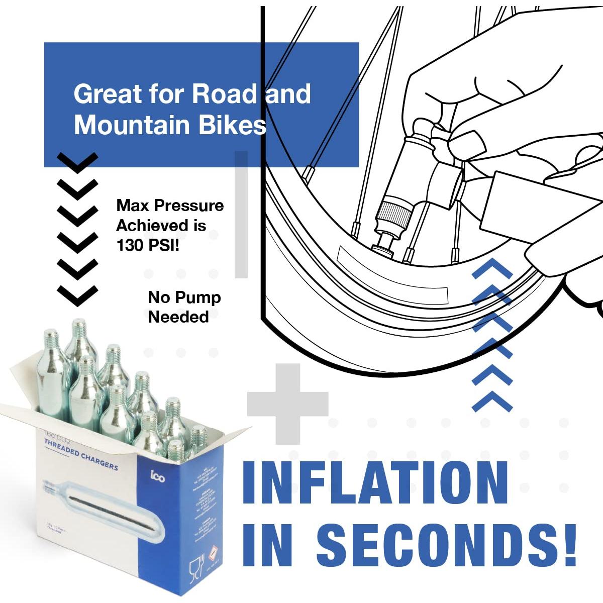 Cartuchos de CO2 ICO 20pcs 16g para Infladores de Bicicleta