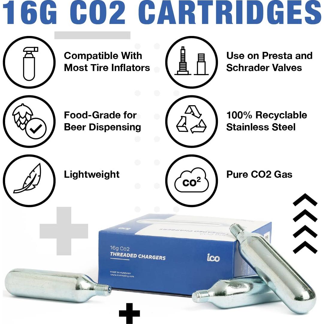 Cartuchos de CO2 ICO 20pcs 16g para Infladores de Bicicleta