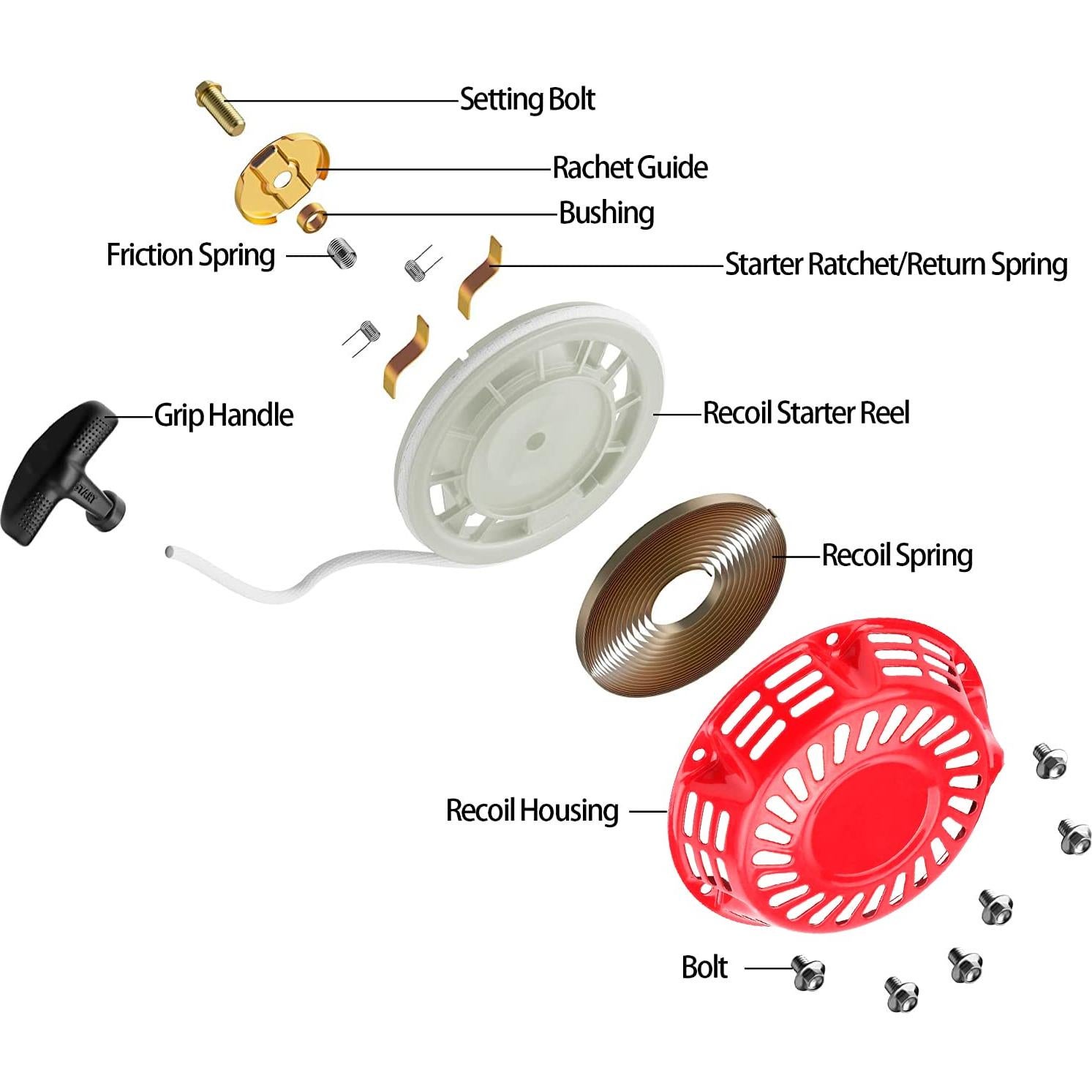 Arranque por Tirón JMCHstore Rojo para Go Kart 200cc y Motores