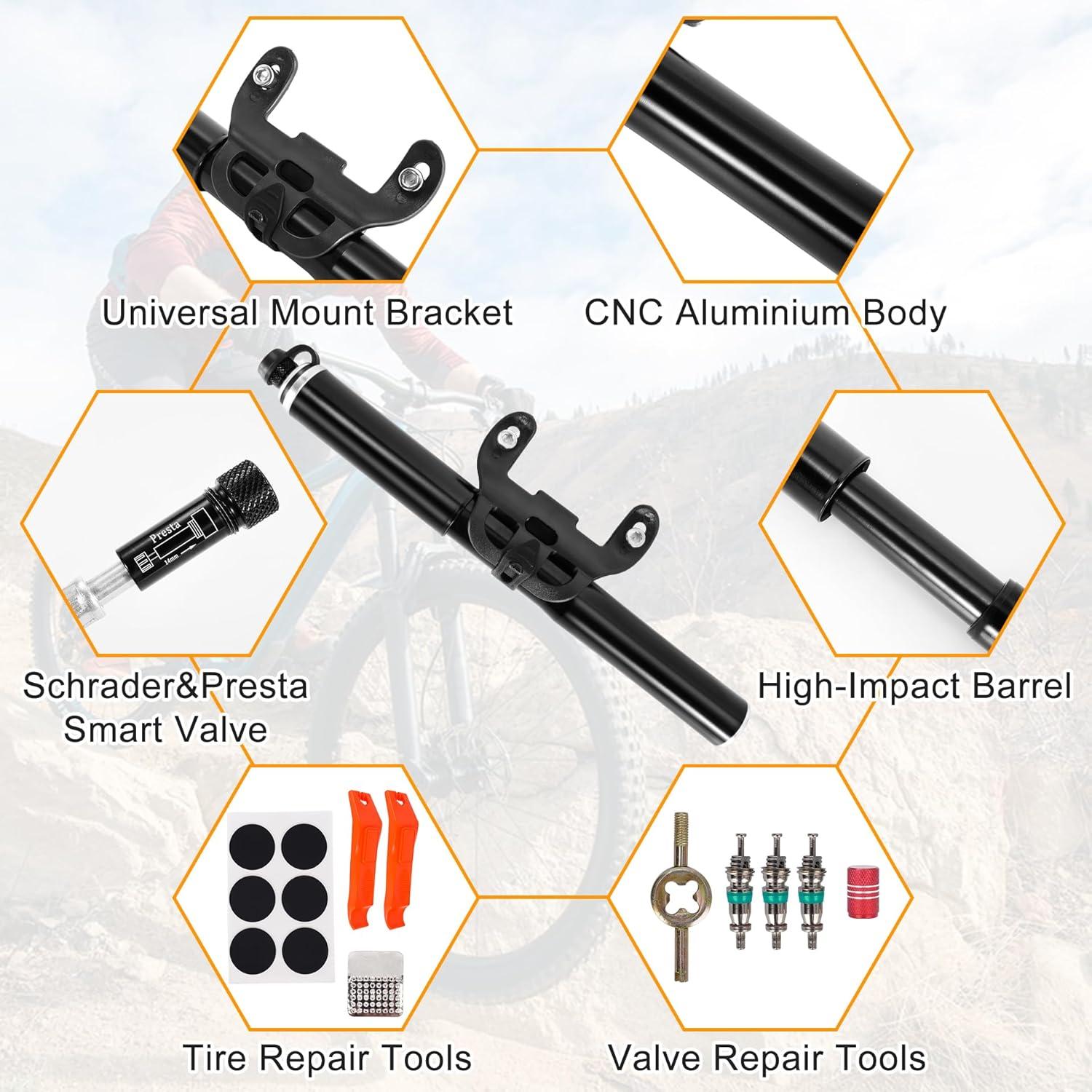 Bomba de Bicicleta RUTU Portátil 120 PSI Aluminio Doble Válvula