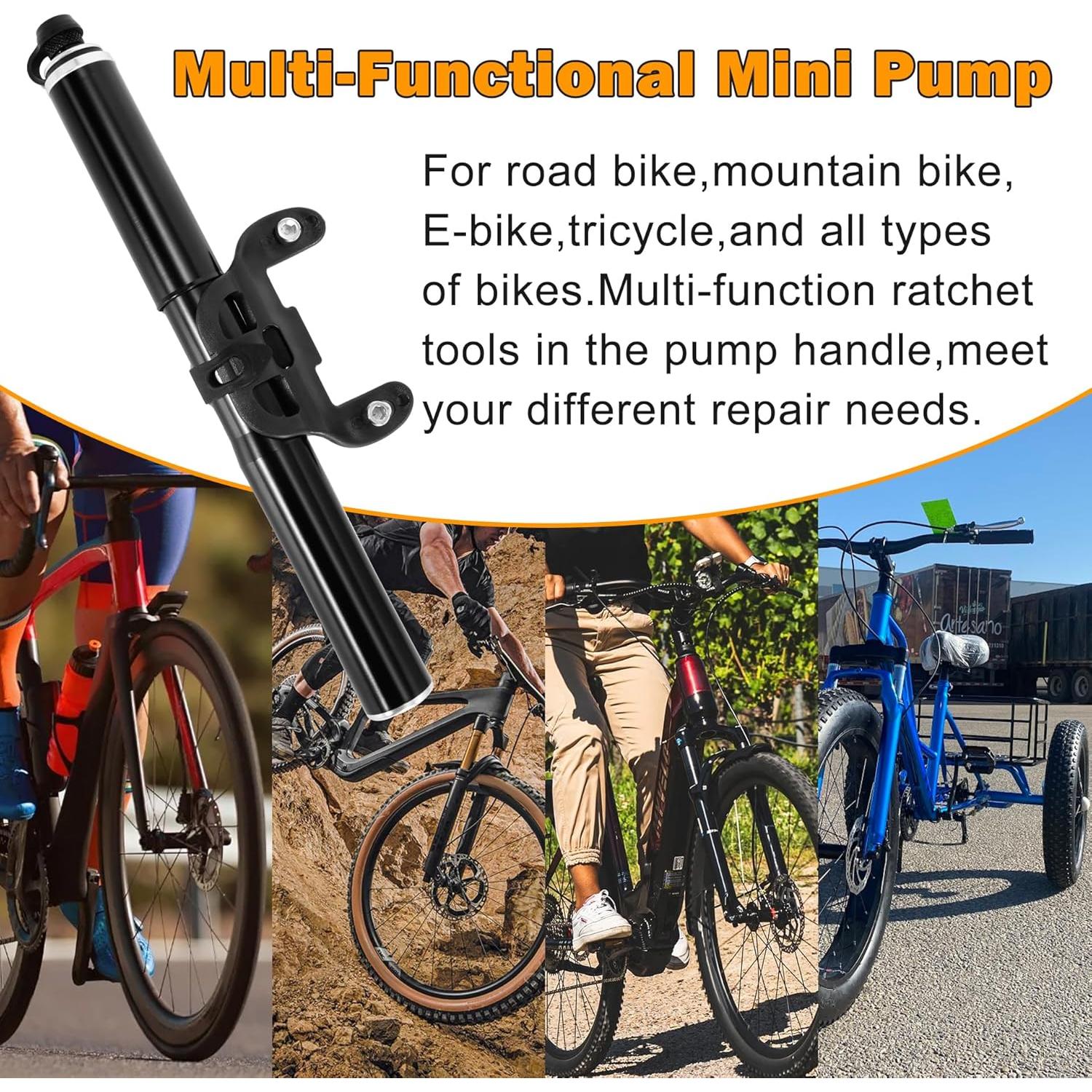 Bomba de Bicicleta RUTU Portátil 120 PSI Aluminio Doble Válvula