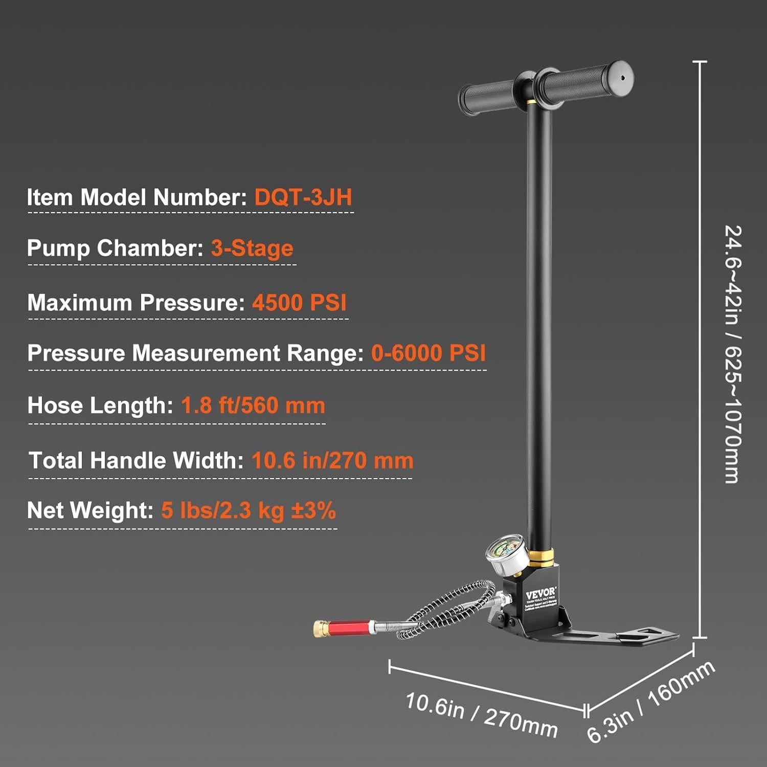 Bomba de Mano VEVOR 4500 PSI 3 Etapas Acero Inoxidable