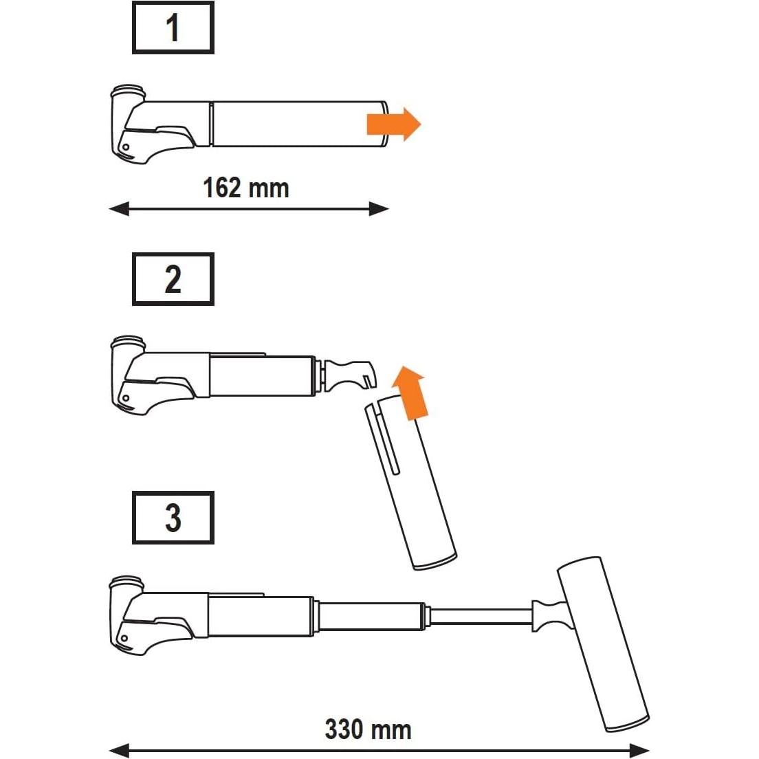 Bomba Mini Supershort SKS Alemania - 90 PSI, Aluminio, Gris