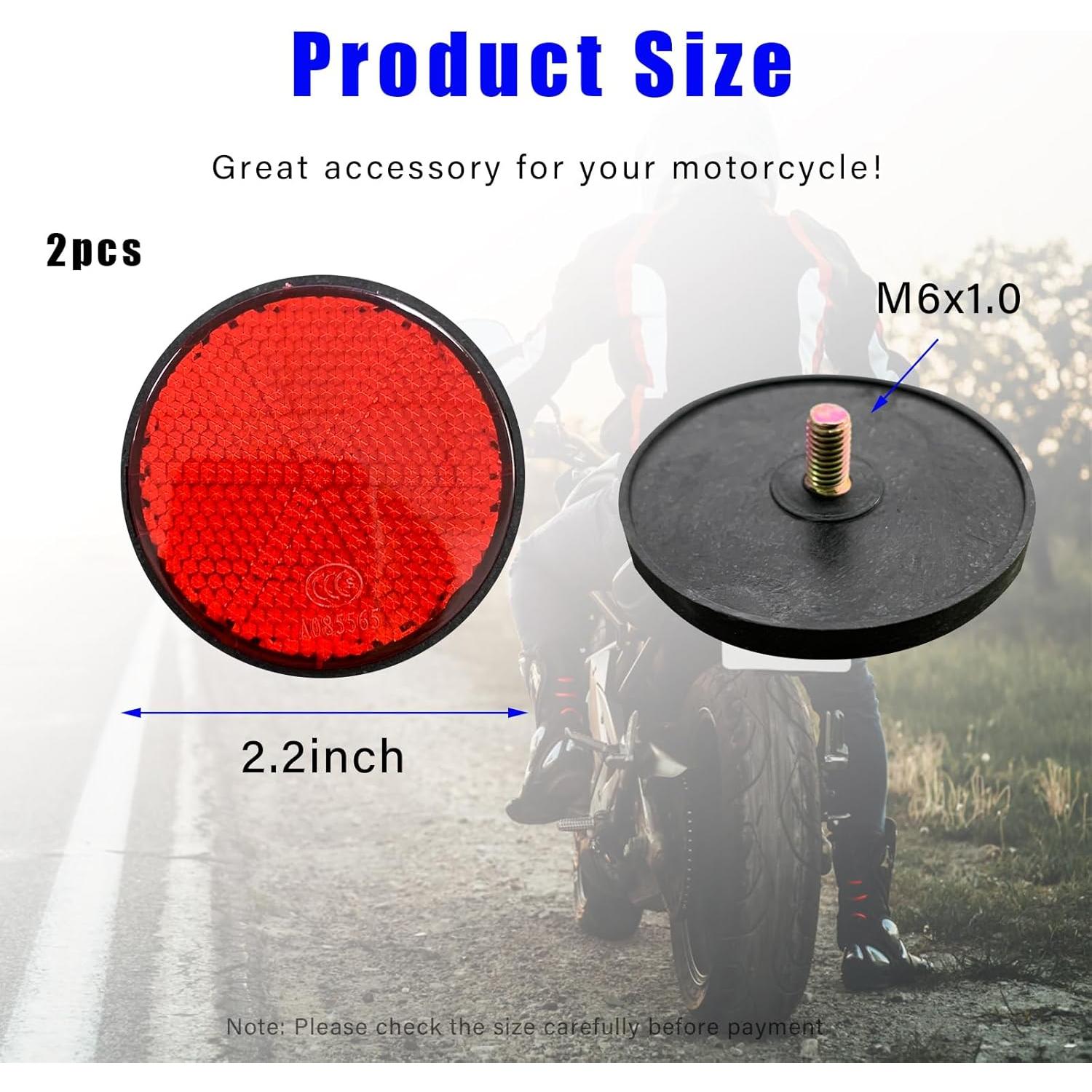 2 Reflectores de Motocicleta Dickno Rojo Redondo 5.6 cm