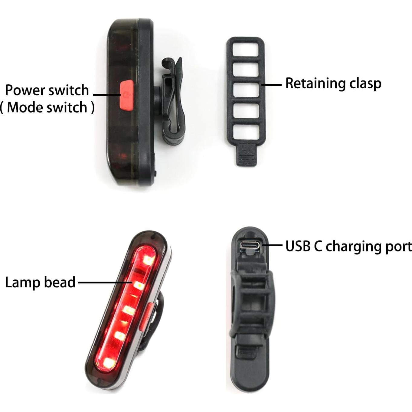 Luz Trasera de Bicicleta Hilngav Z6 Recargable USB-C 6 Pack