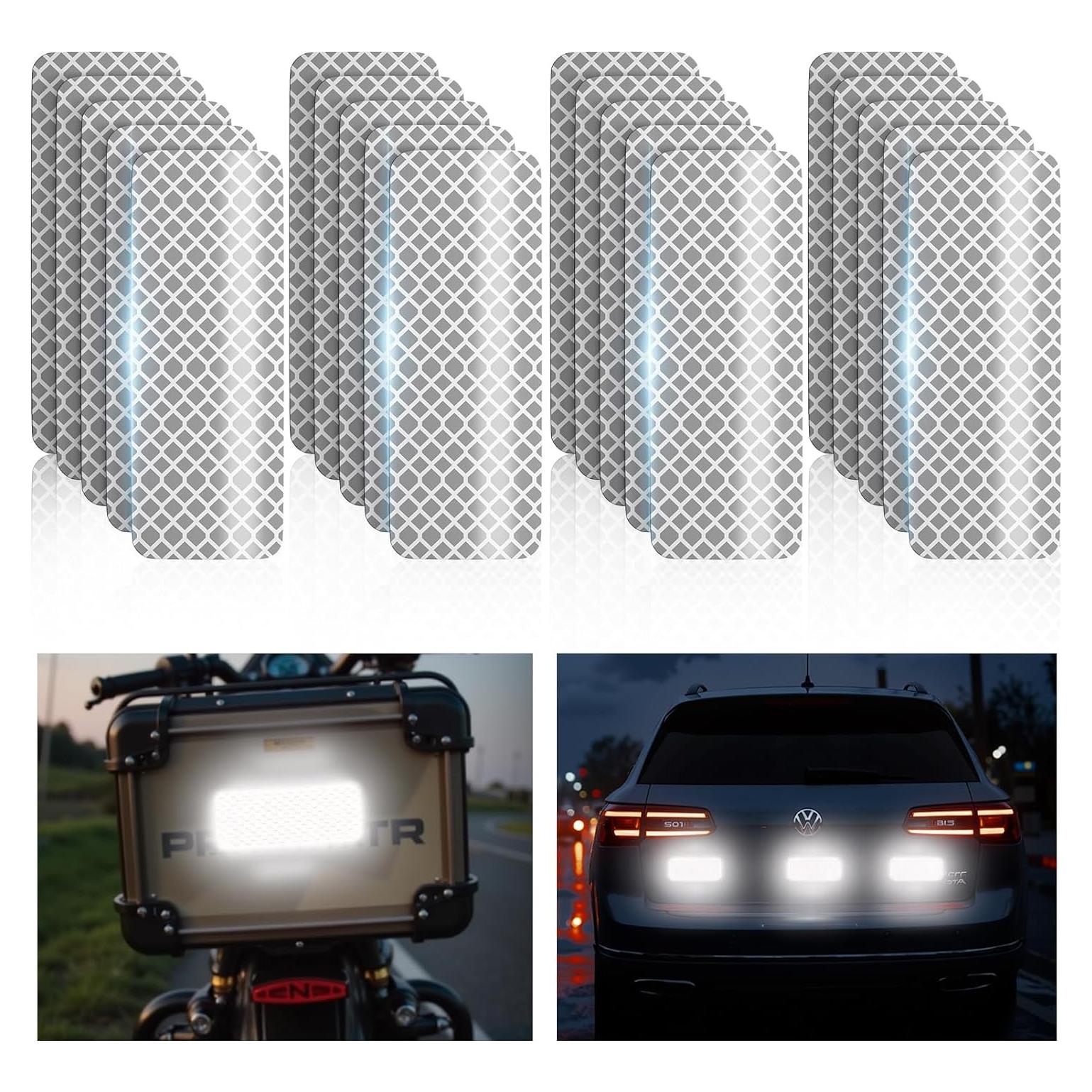 20 Calcomanías Reflectantes 3M DG3 Blancas 8x3 cm para Seguridad