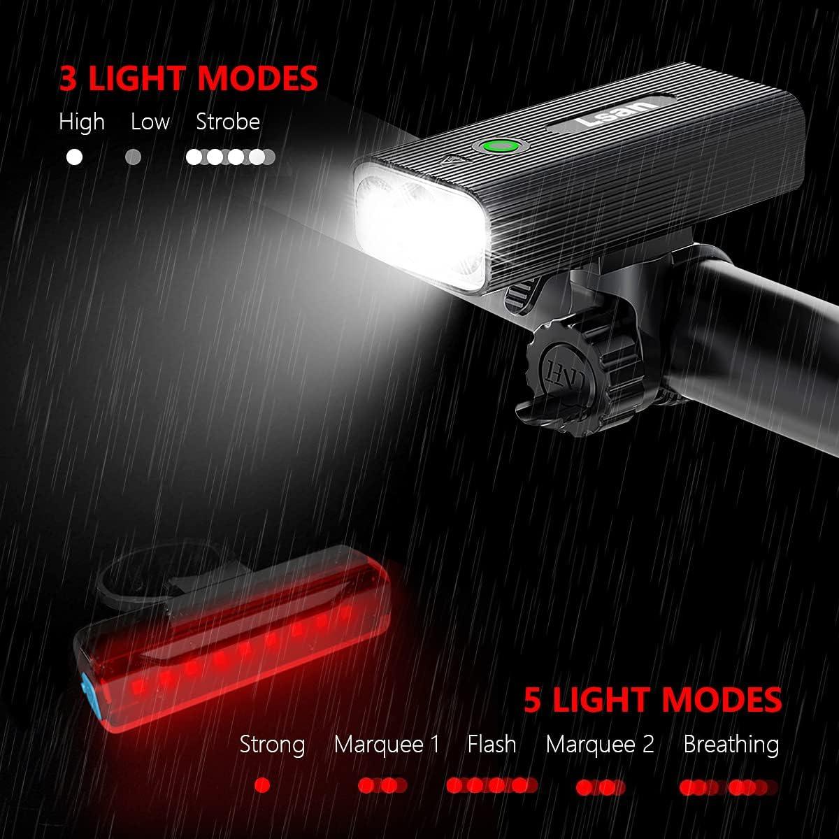 Luces de Bicicleta Lsan USB Recargables IPX5 3 LED + Luz Trasera