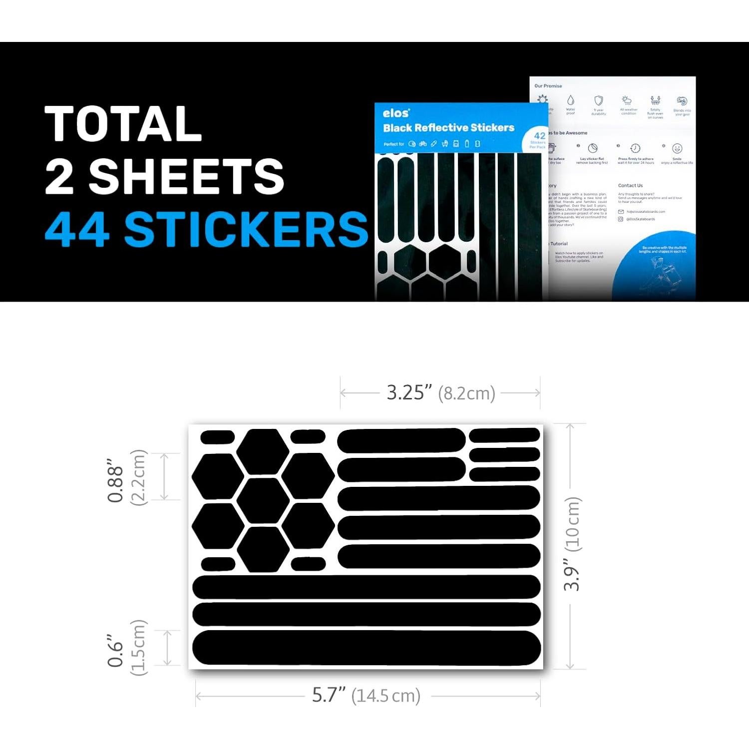 Calcomanías Reflectantes Negras ELOS - Cinta 3M para Cascos - 2 Unidades