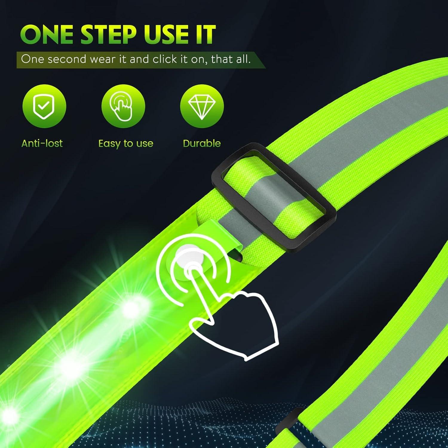 Banda Reflectante LED Simket Ajustable para Correr y Caminar