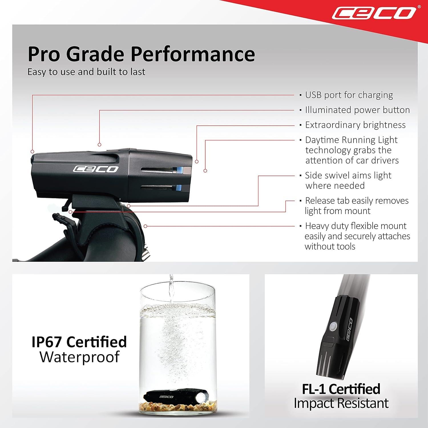 Faro de Bicicleta CECO F1200 1200 Lúmenes USB IP67 Resistente