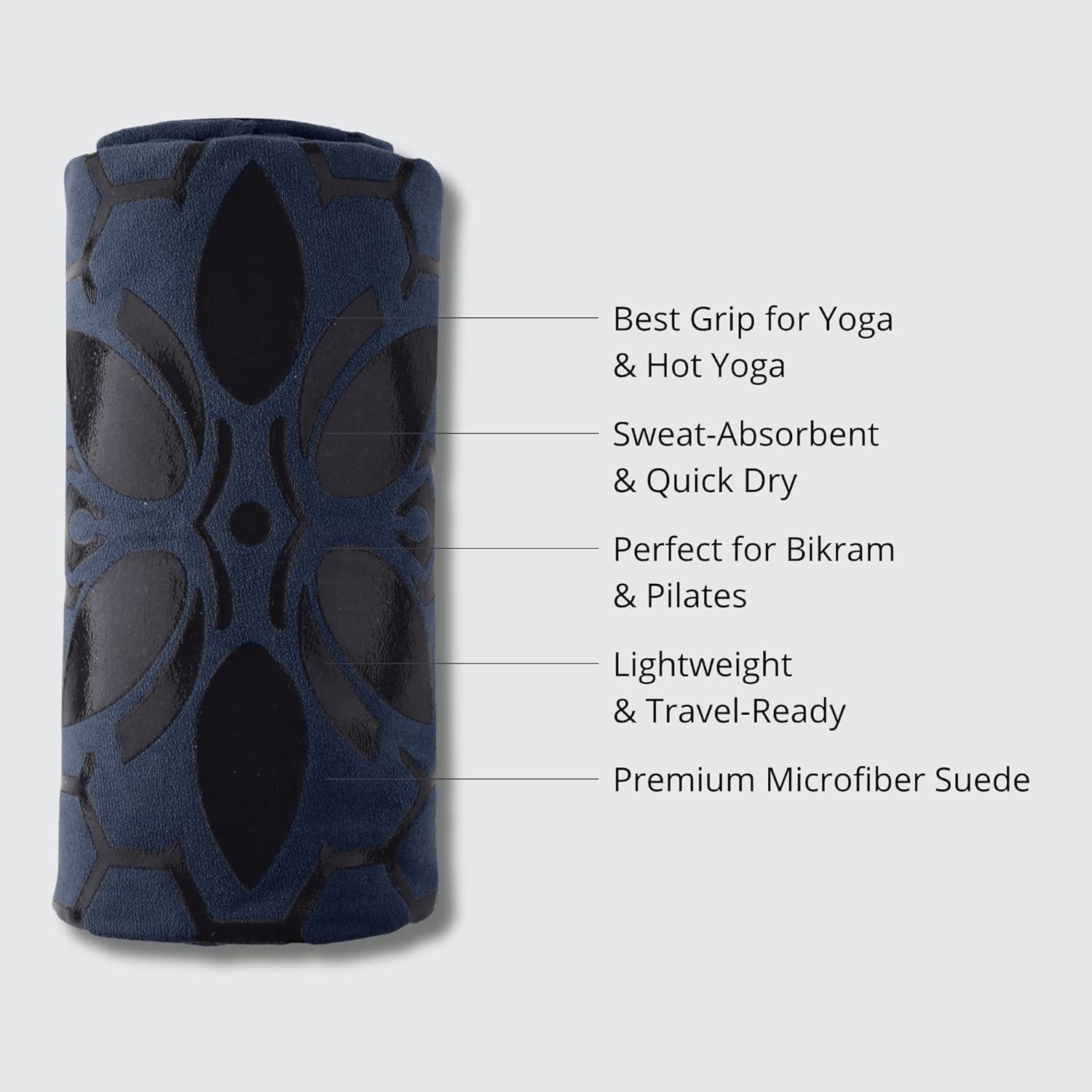 Toalla de Yoga Antideslizante Clever Yoga - Azul Oscuro, 182.88x66.04cm