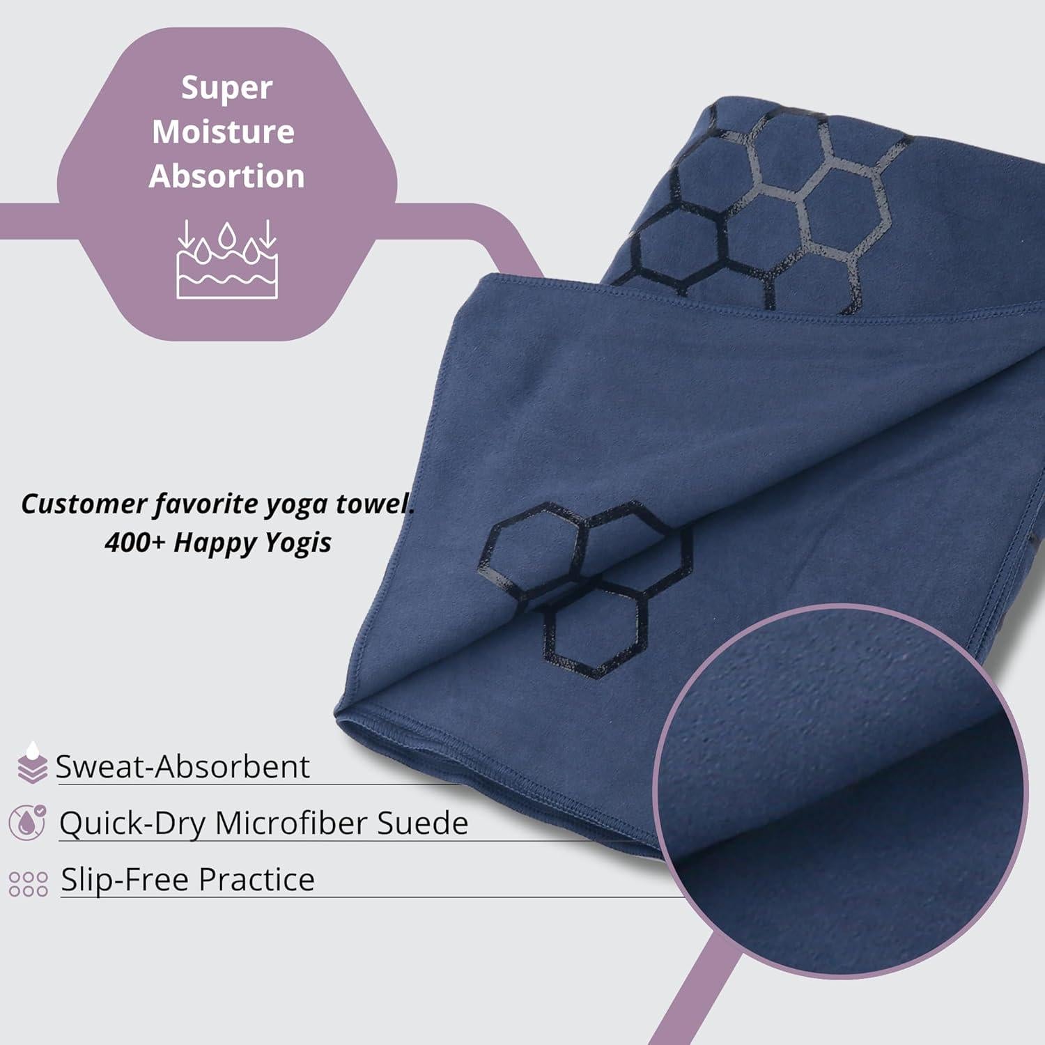 Toalla de Yoga Antideslizante Clever Yoga - Azul Oscuro, 182.88x66.04cm