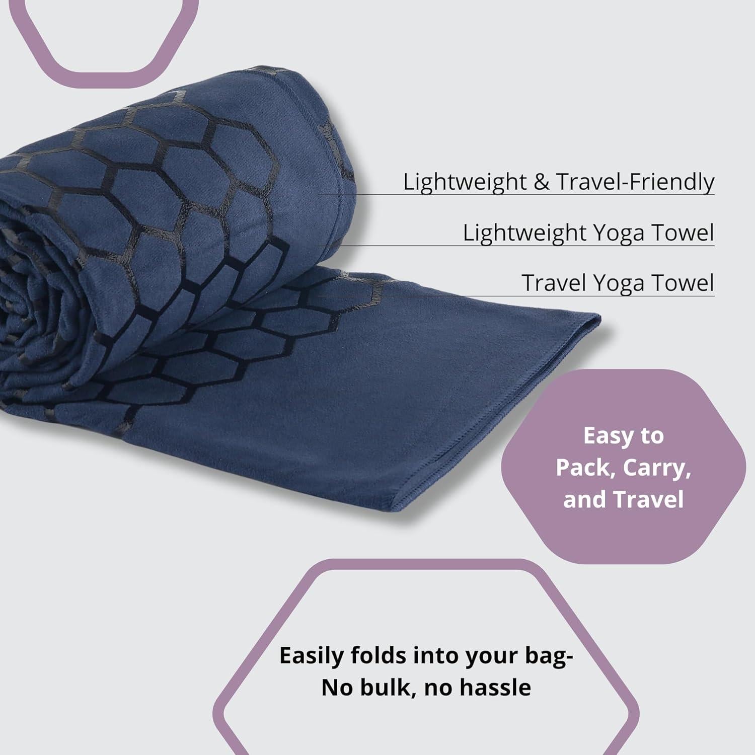 Toalla de Yoga Antideslizante Clever Yoga - Azul Oscuro, 182.88x66.04cm