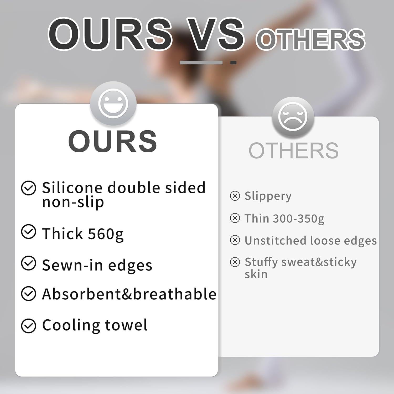 Hot Yoga Towel, Yoga Mat Towels for Hot Yoga Non Slip Yoga Towels 72''X24.8'' with Grip Dots Cooling Towel Sweat Absorbent Microfiber Pilates Towel for Bikram Exercise and Fitness (Gray)