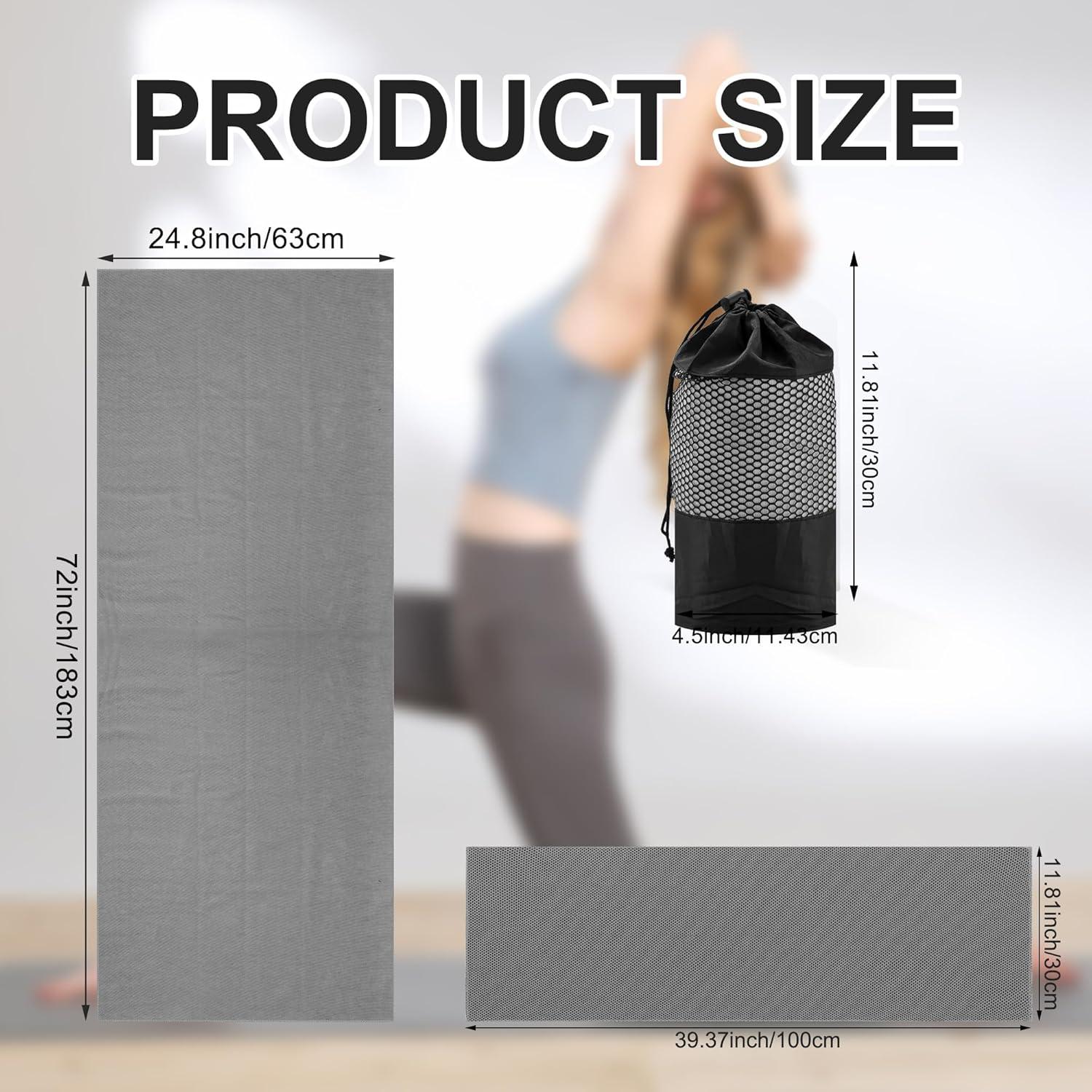 Hot Yoga Towel, Yoga Mat Towels for Hot Yoga Non Slip Yoga Towels 72''X24.8'' with Grip Dots Cooling Towel Sweat Absorbent Microfiber Pilates Towel for Bikram Exercise and Fitness (Gray)