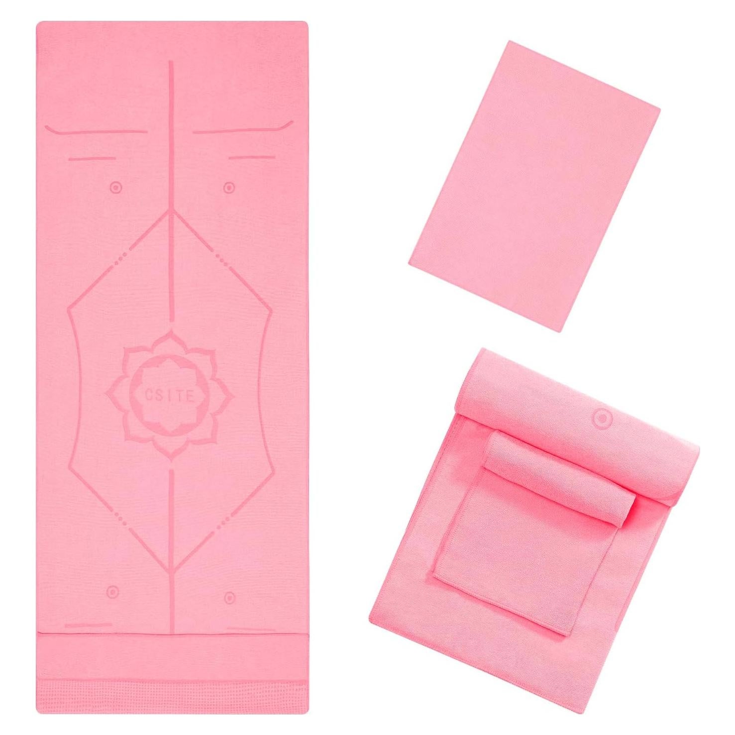 Toalla de Yoga Antideslizante CSITE Rosa 183x63 cm + Toalla de Mano