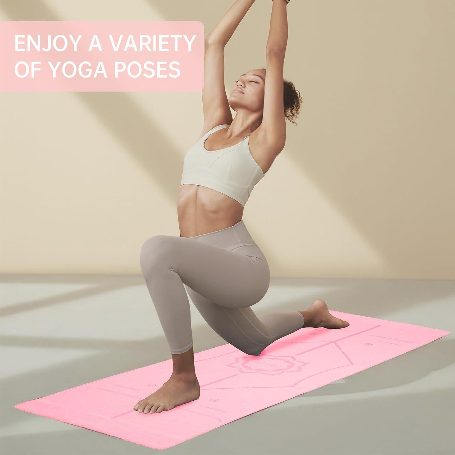 Toalla de Yoga Antideslizante CSITE Rosa 183x63 cm + Toalla de Mano