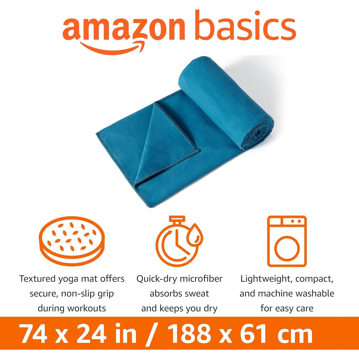 Toalla de Yoga Amazon Basics Aqua 188x61 cm Antideslizante