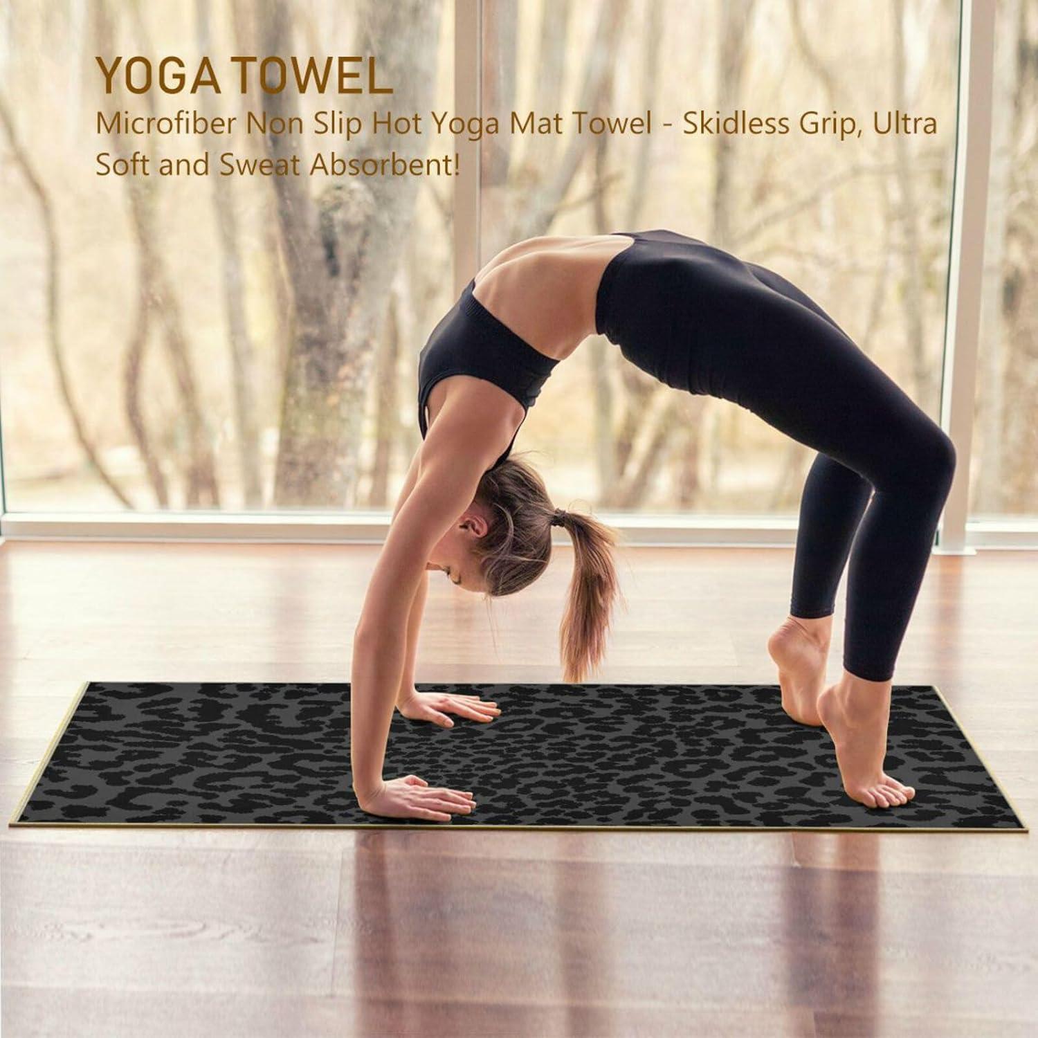 Toalla de Yoga Antideslizante YETTASBIN Negra Leopardo 185x69 cm