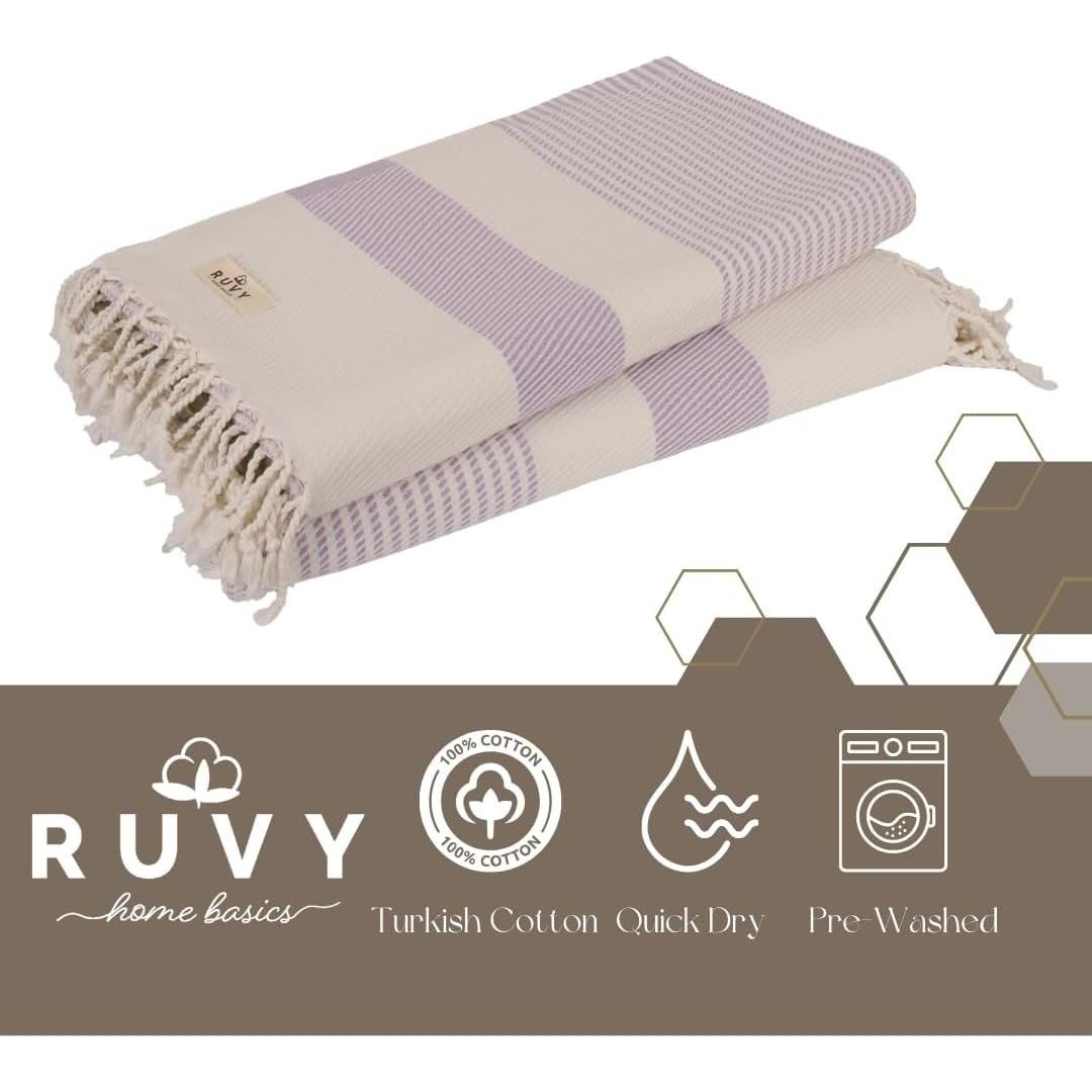 Ruvy Toallas de Playa Turcas 2 Pack 100% Algodón Secado Rápido