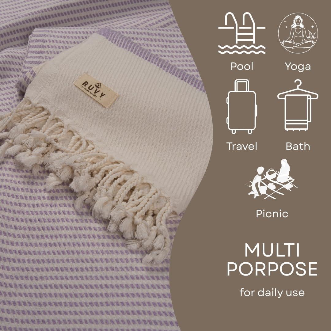 Ruvy Toallas de Playa Turcas 2 Pack 100% Algodón Secado Rápido
