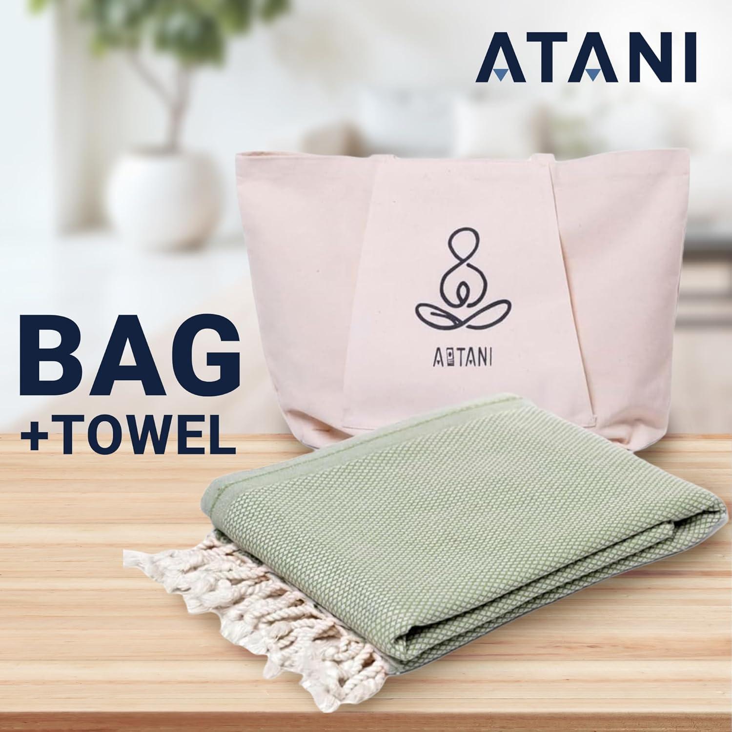 Toalla de Playa Turca ATANI 100% Algodón Verde 178x89 cm con Bolsa