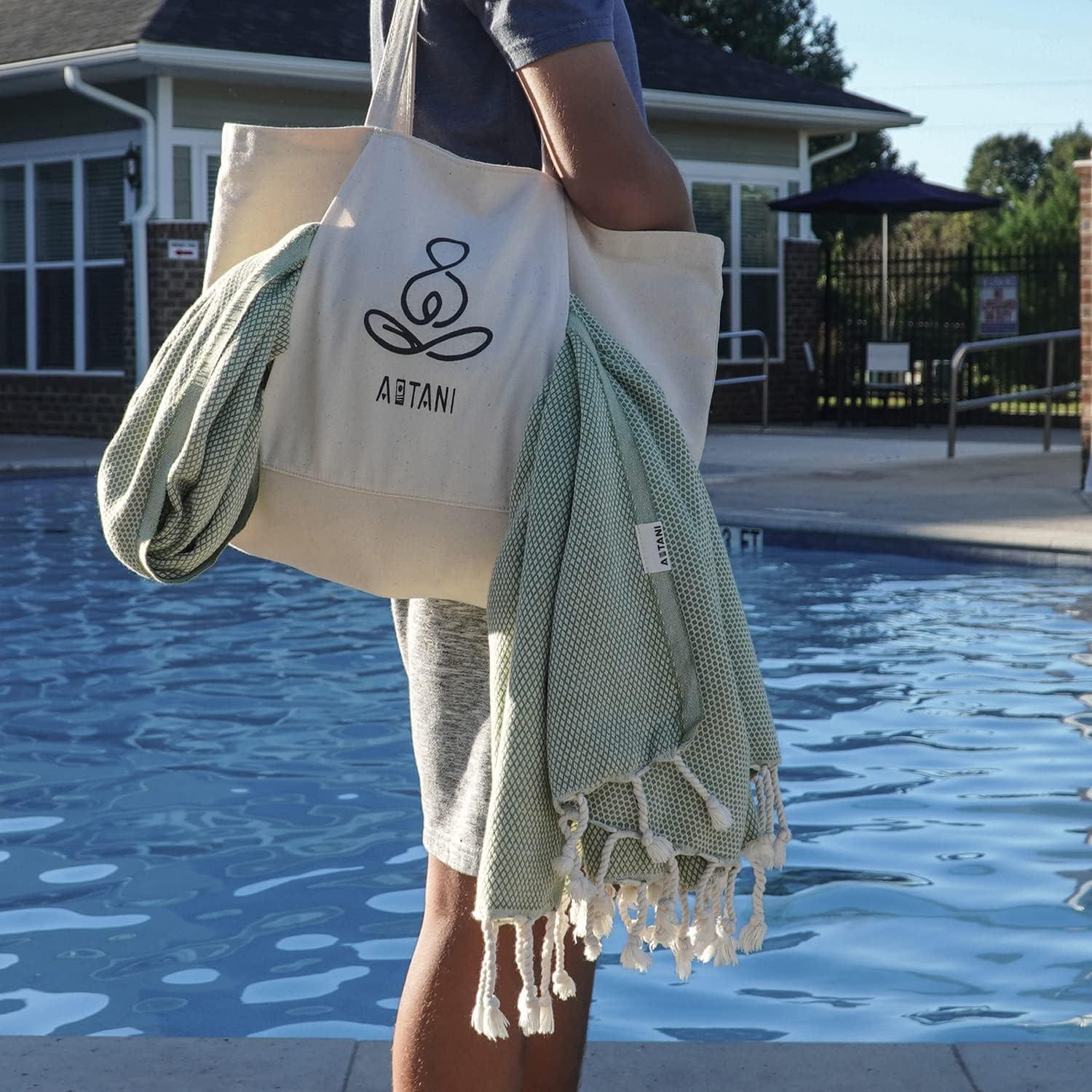 Toalla de Playa Turca ATANI 100% Algodón Verde 178x89 cm con Bolsa