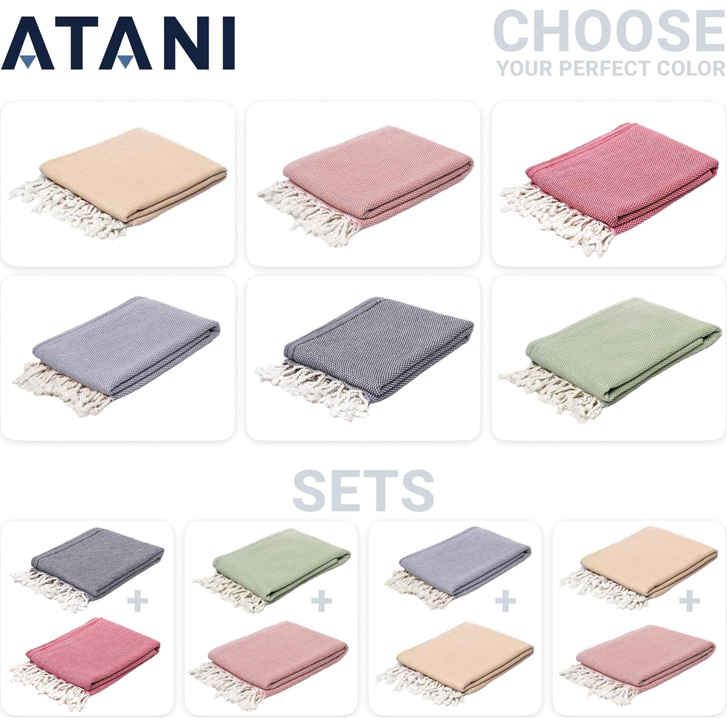 Toalla de Playa Turca ATANI 100% Algodón Verde 178x89 cm con Bolsa