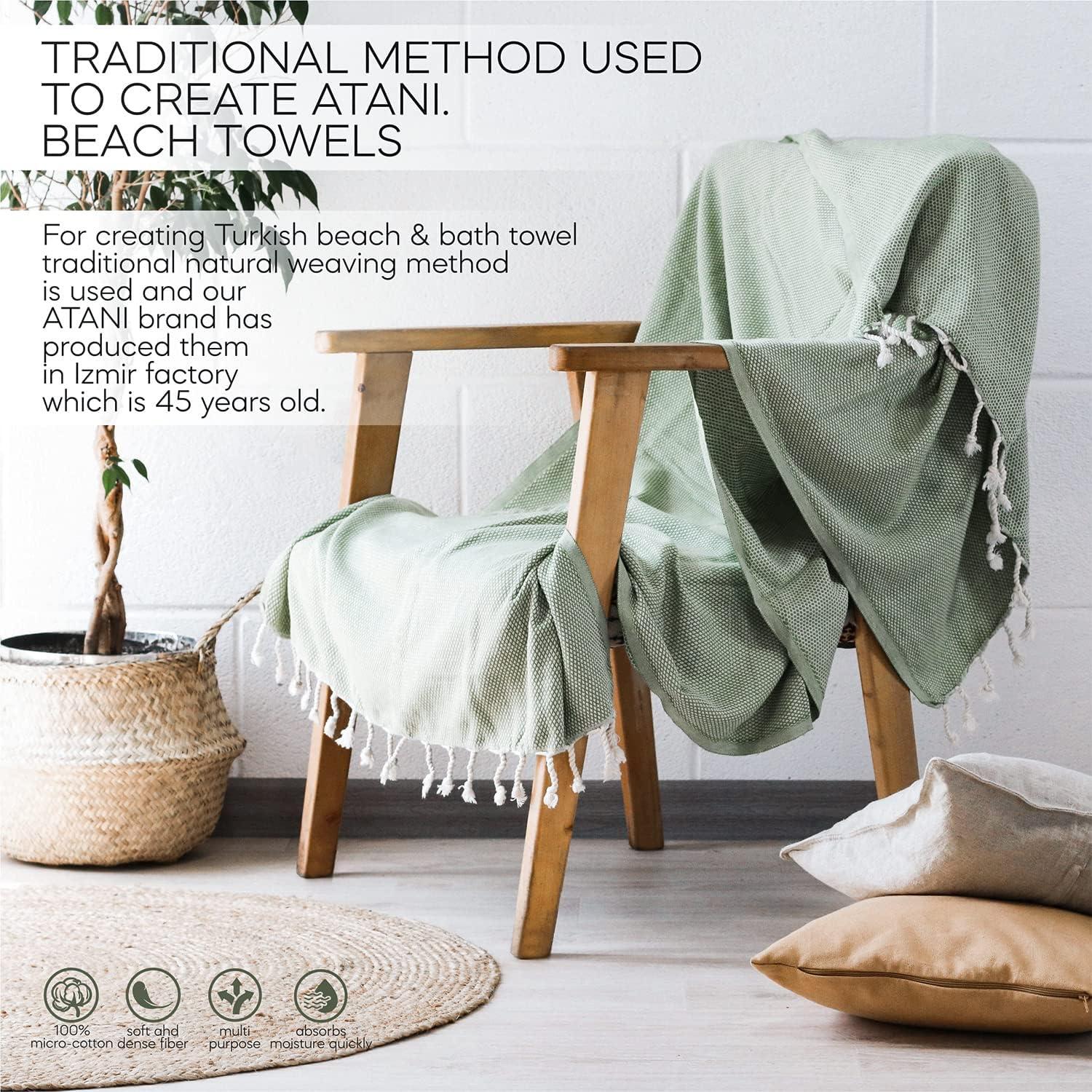 Toalla de Playa Turca ATANI 100% Algodón Verde 178x89 cm con Bolsa