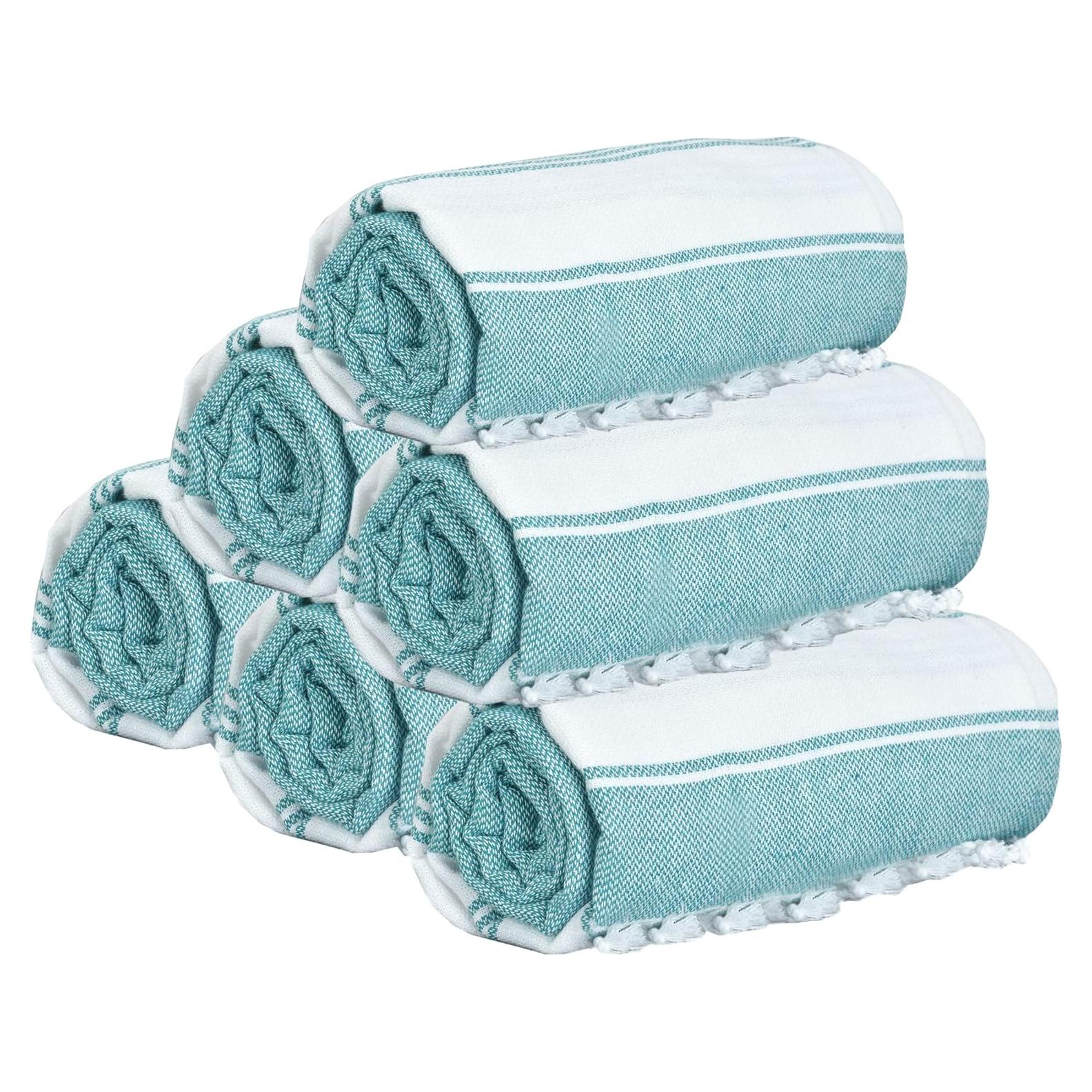 Toallas de Playa Peshtemal GLAMBURG Set de 6 Algodón 91x180 cm Verde Azulado