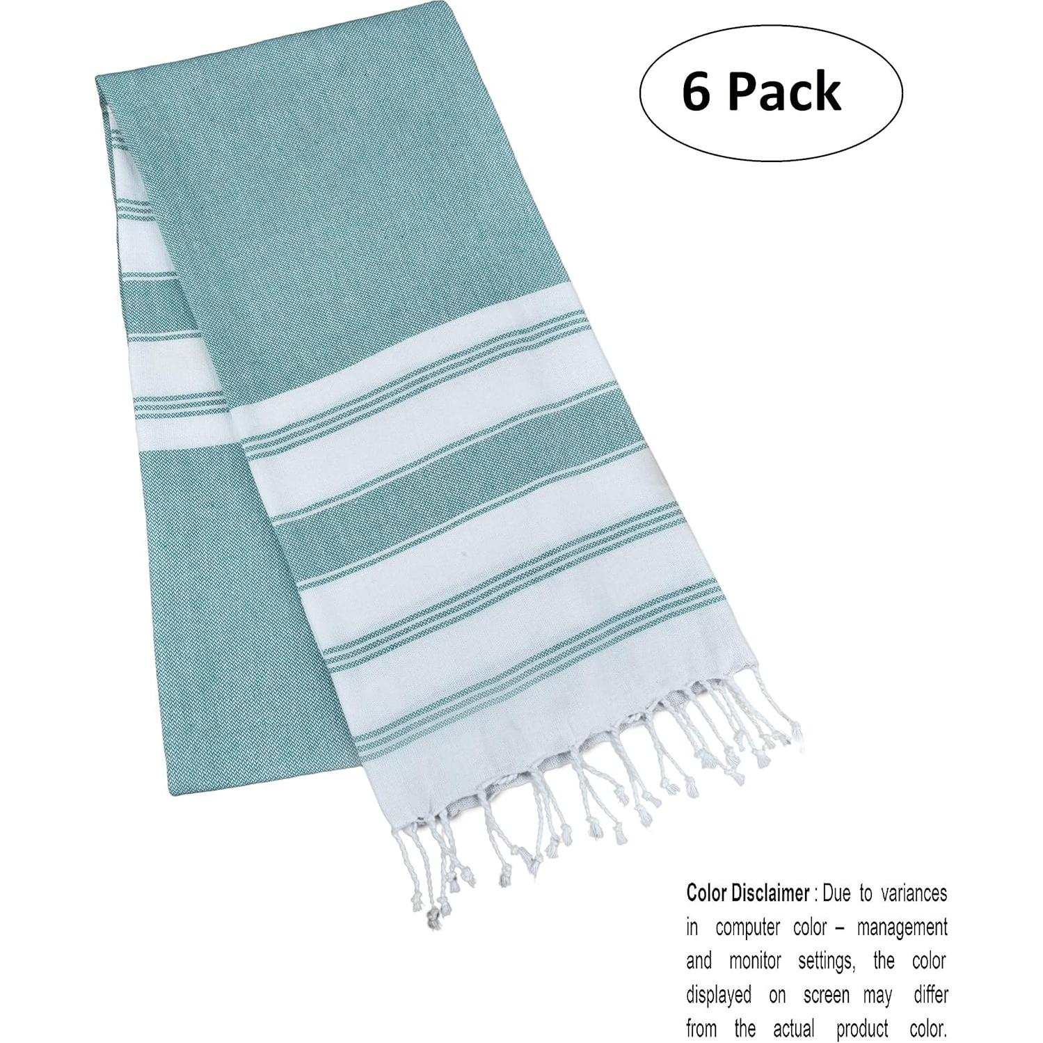 Toallas de Playa Peshtemal GLAMBURG Set de 6 Algodón 91x180 cm Verde Azulado