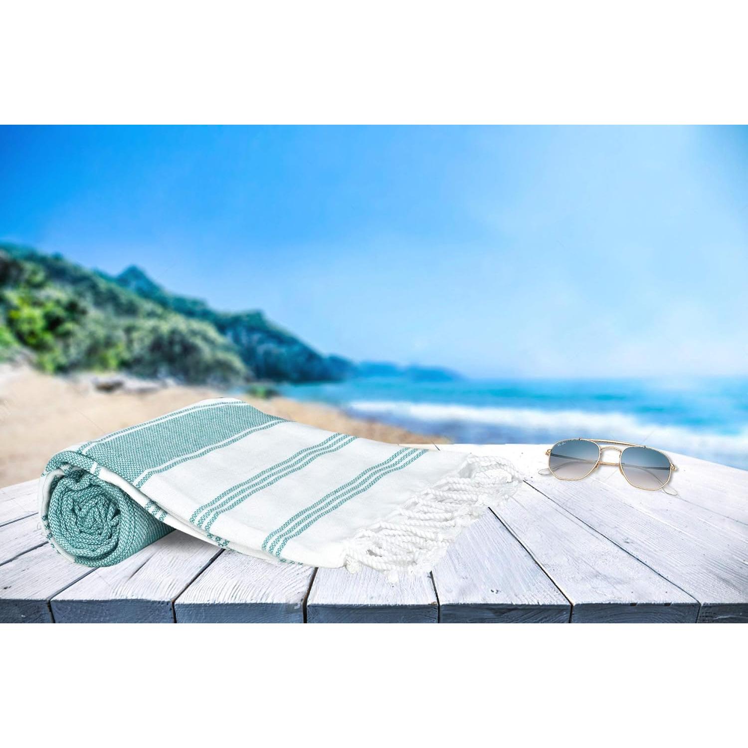 Toallas de Playa Peshtemal GLAMBURG Set de 6 Algodón 91x180 cm Verde Azulado