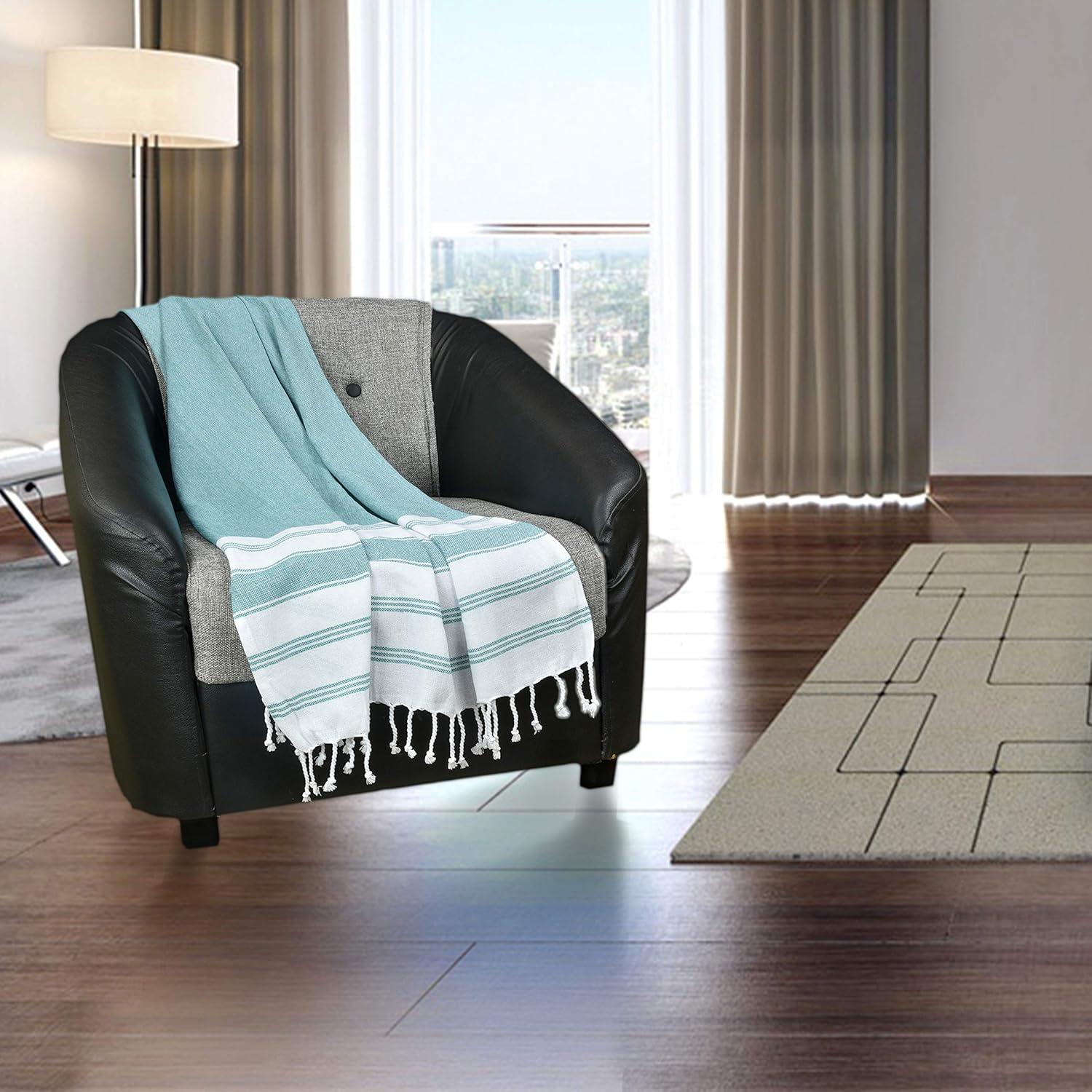 Toallas de Playa Peshtemal GLAMBURG Set de 6 Algodón 91x180 cm Verde Azulado