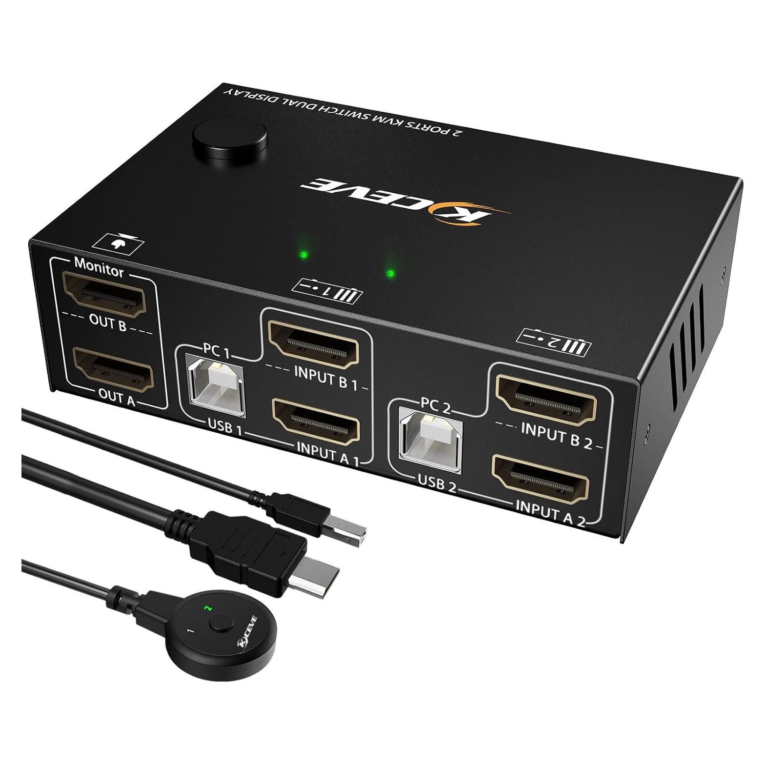 Conmutador KVM Doble Monitor HDMI 4K MLEEDA 2 Puertos USB