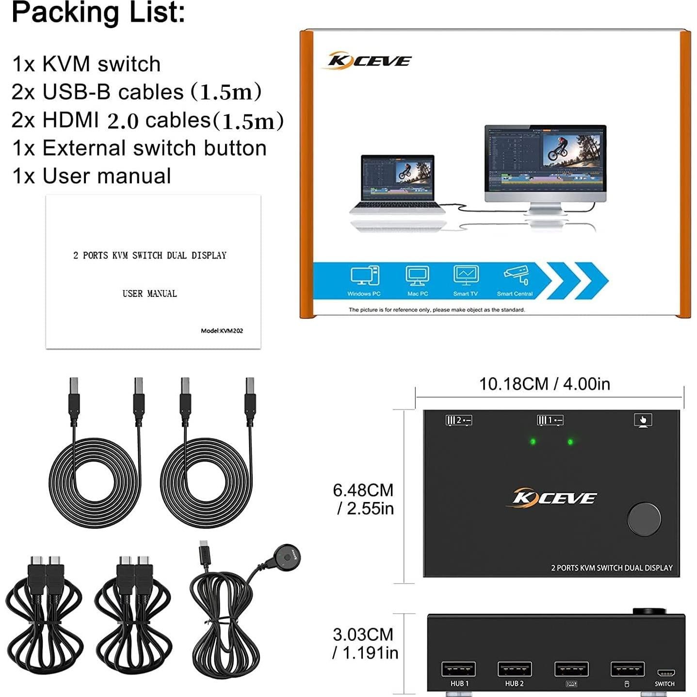 Conmutador KVM Doble Monitor HDMI 4K MLEEDA 2 Puertos USB